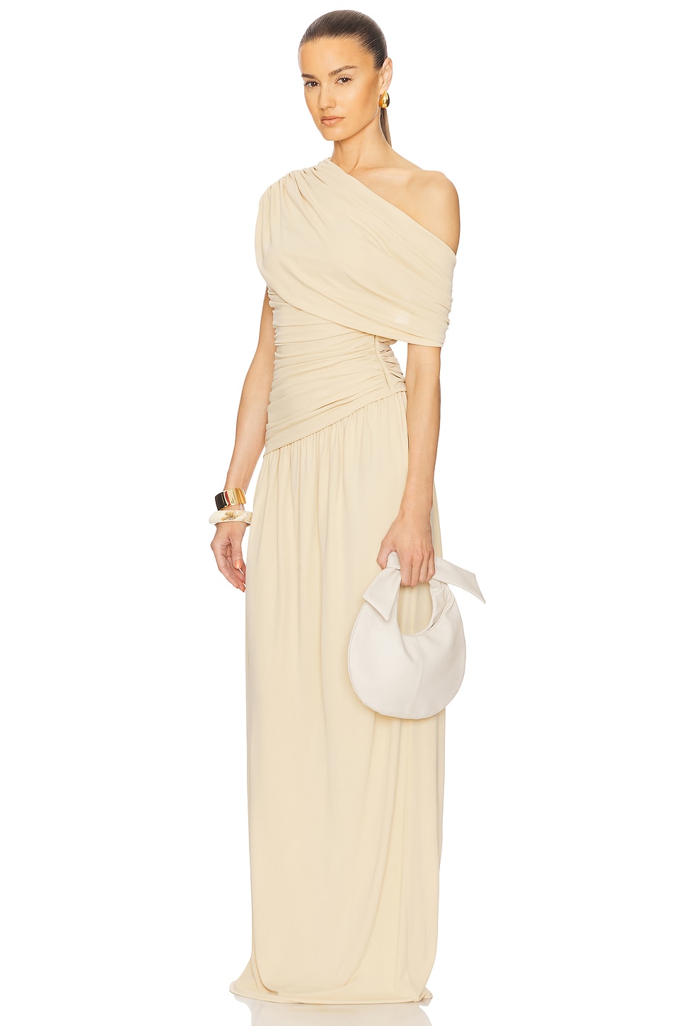 Gathering Solid One-Shoulder Maxi Dress
