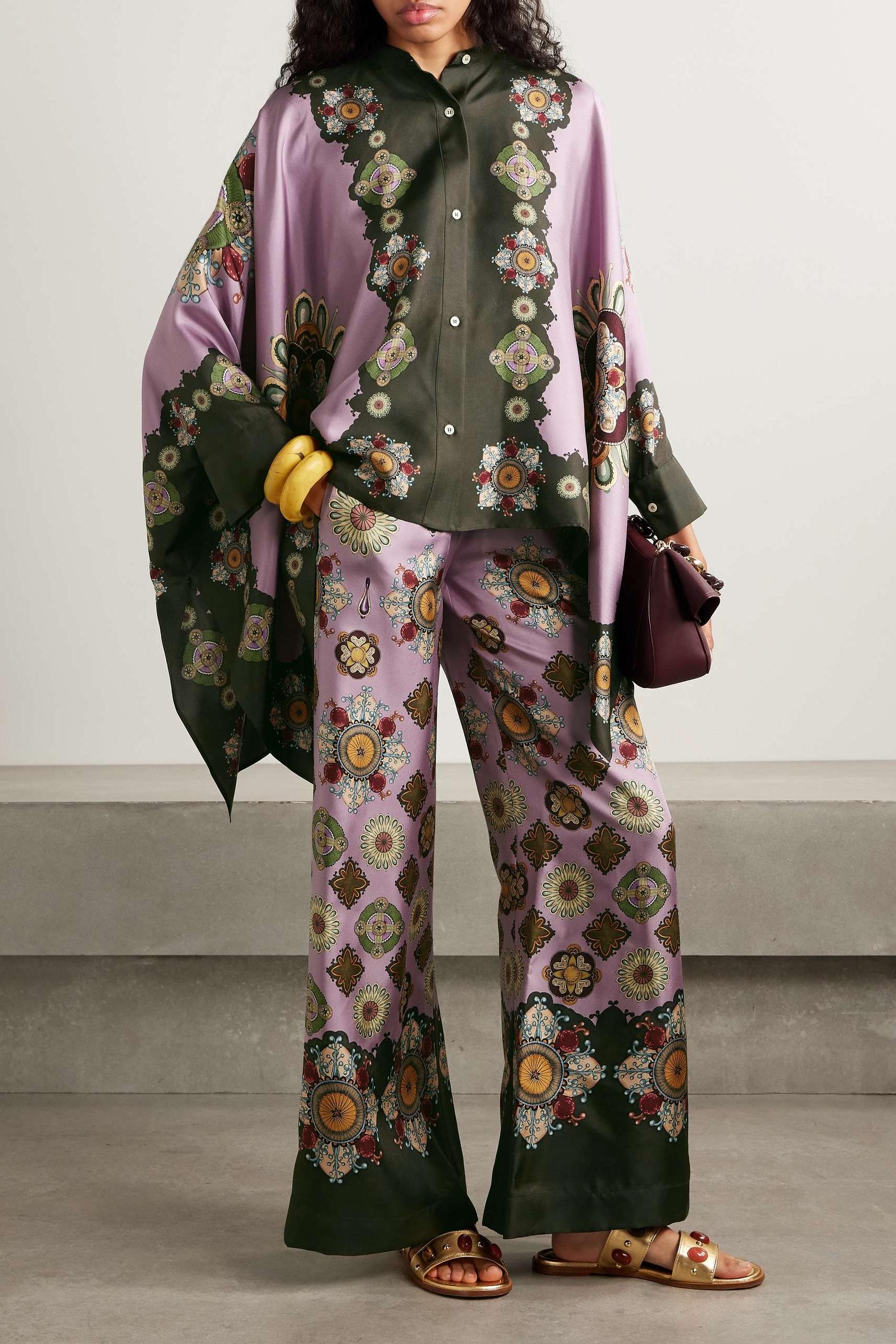 Satin Batwing Sleeve Top & High Waist Pants Set