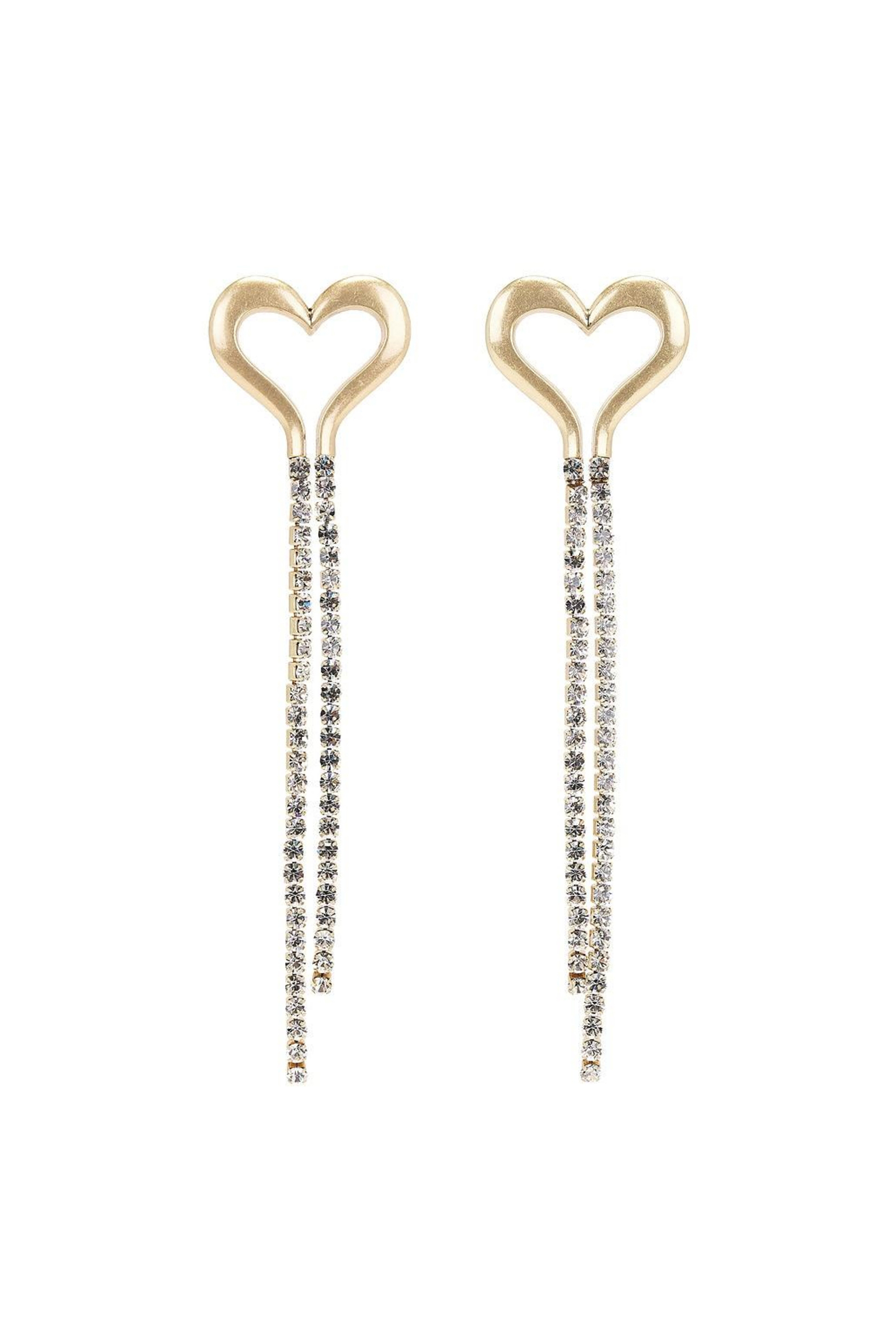 Heart Shape Rhinestone Tassel Drop Earrings