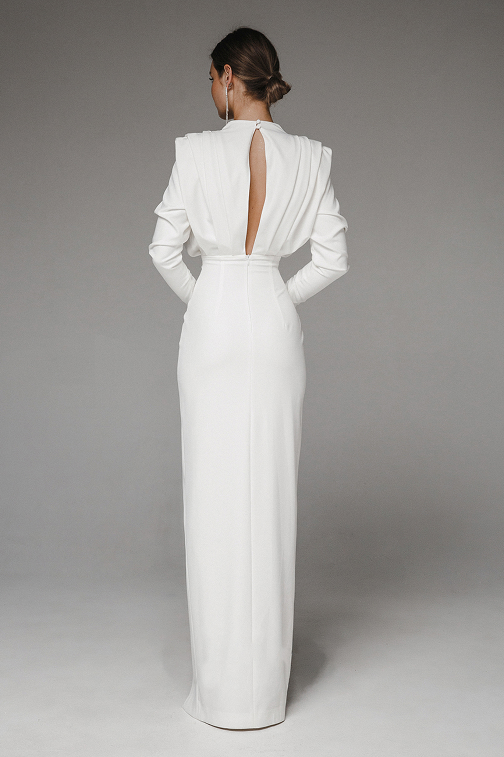 Solid High Split Long Sleeve Midi Dress