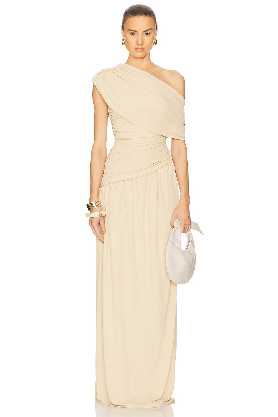 Gathering Solid One-Shoulder Maxi Dress