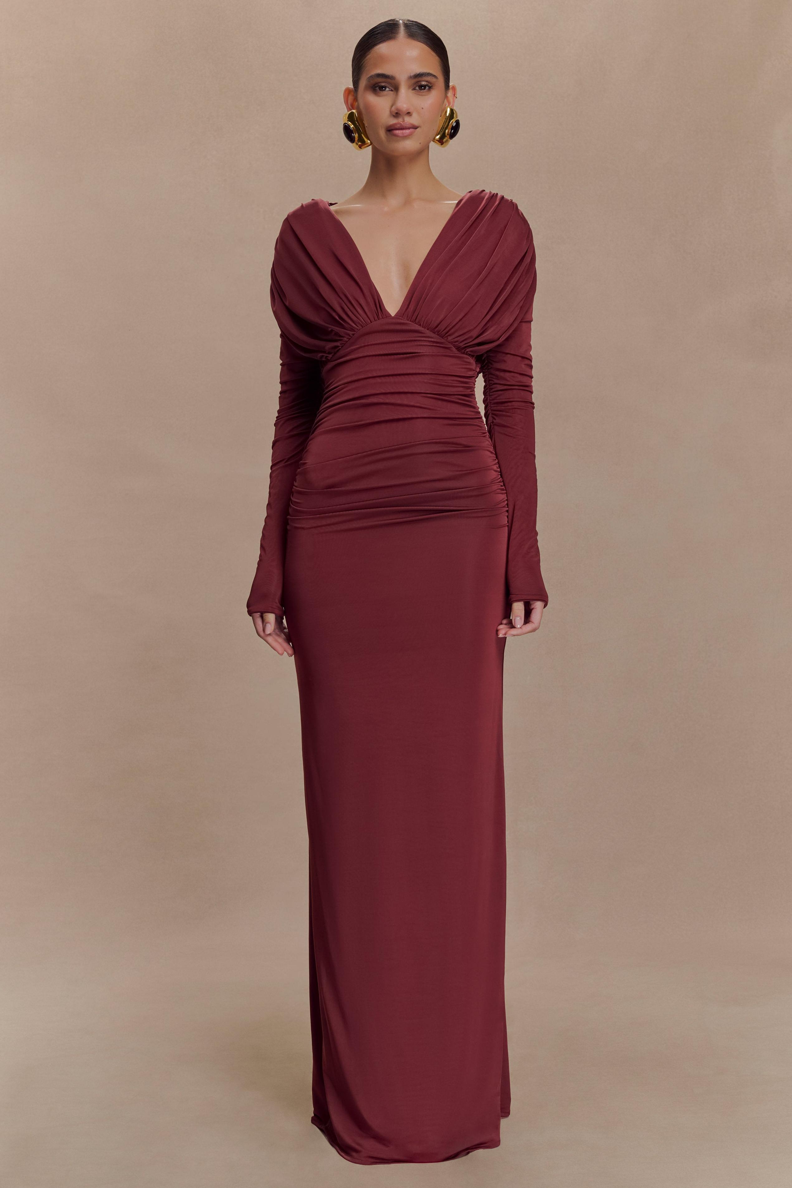 Jersey Gathering Plunge Maxi Dress