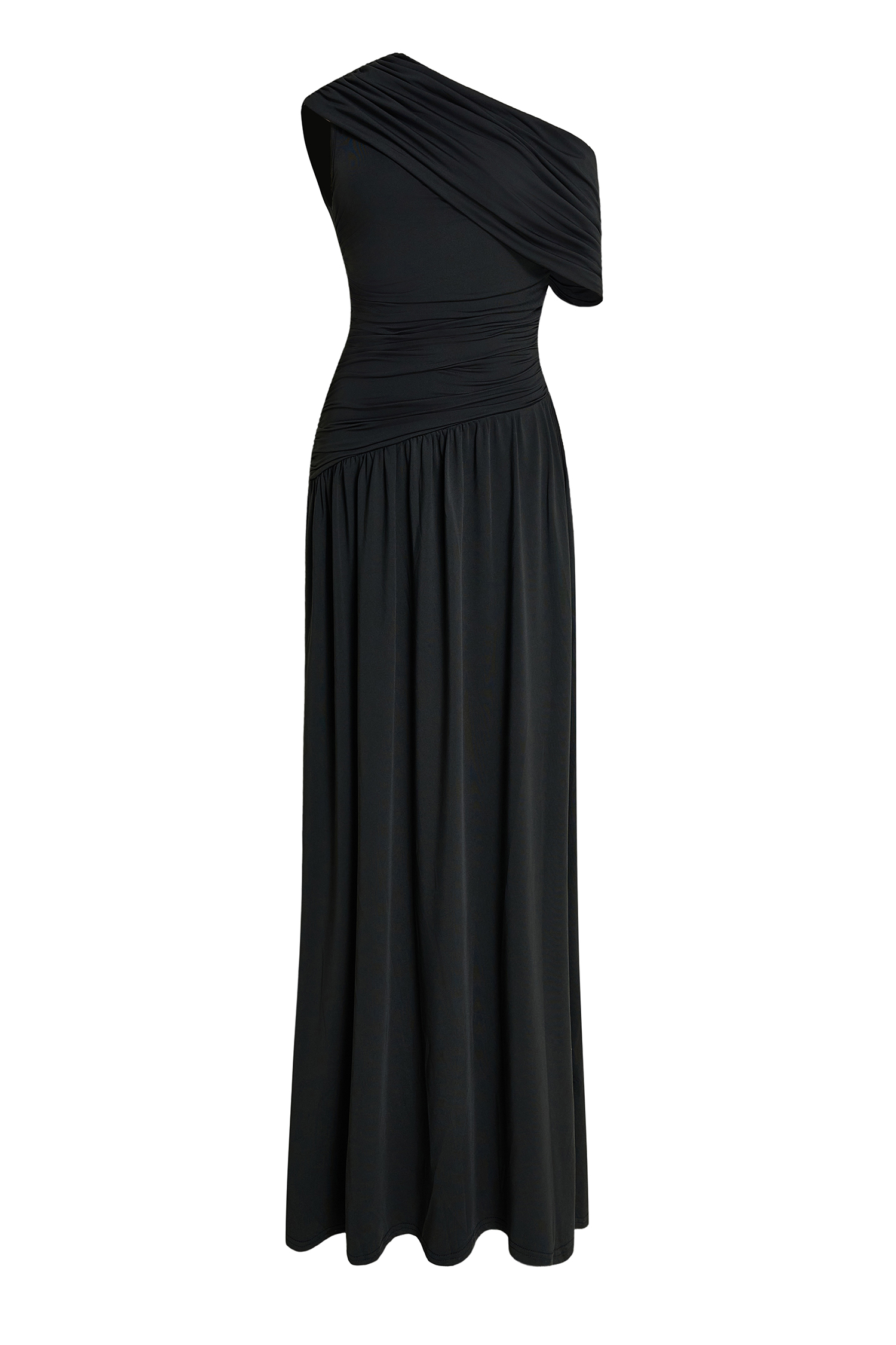 Gathering Solid One-Shoulder Maxi Dress