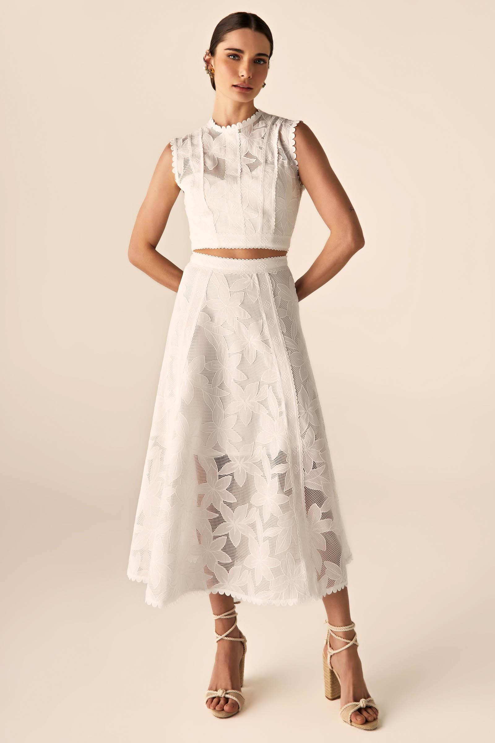 Solid Round Neck Sleeveless Top & High Waist Skirt Set