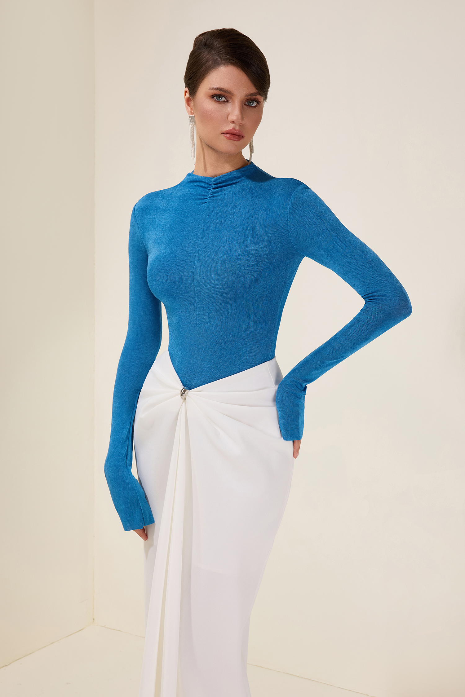 Jersey Long Sleeve Bodysuit & High Waist Solid Skirt Set