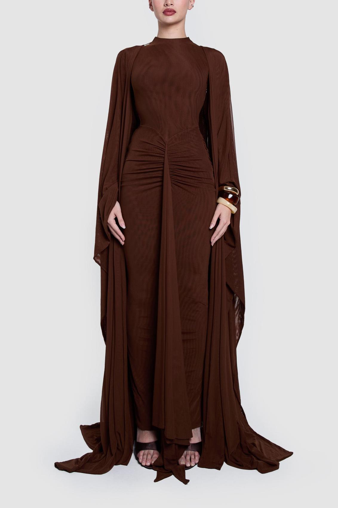 Jersey Solid Maxi Dress With Cape