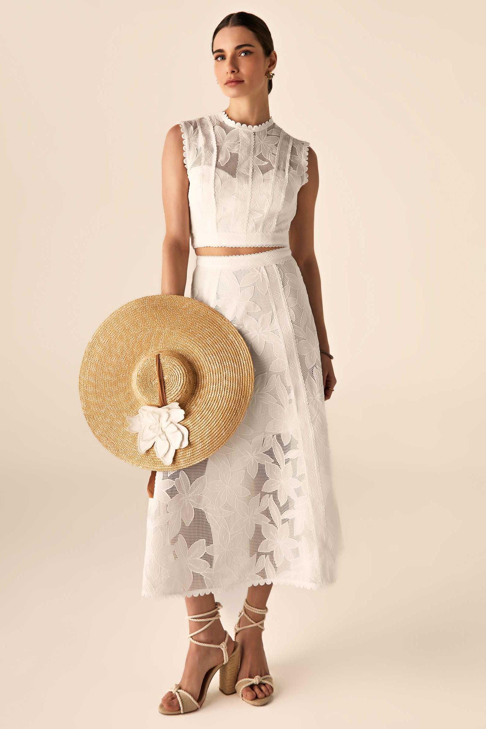 Solid Round Neck Sleeveless Top & High Waist Skirt Set