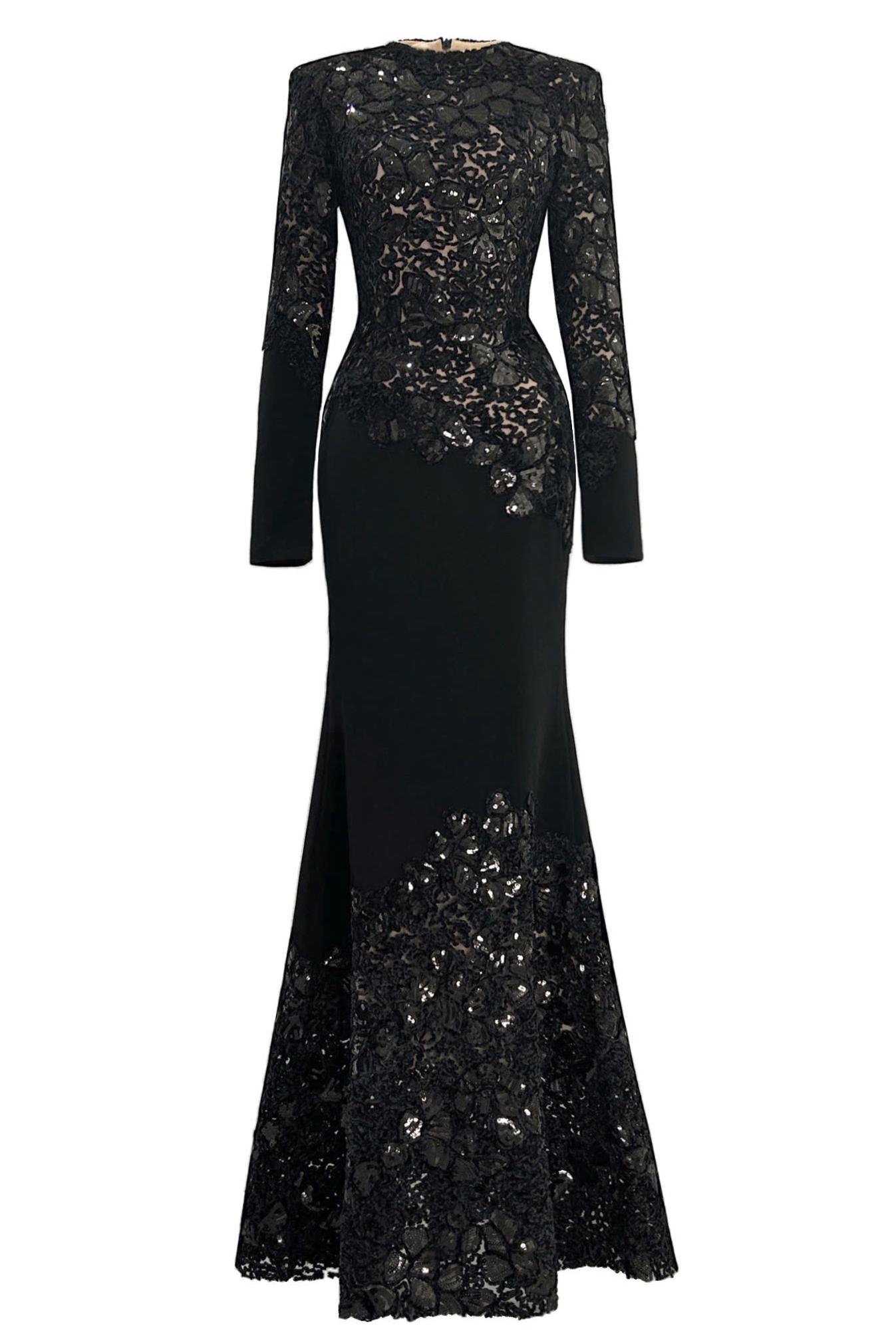 Sequin Splicing Embroidery Long Sleeve Maxi Dress