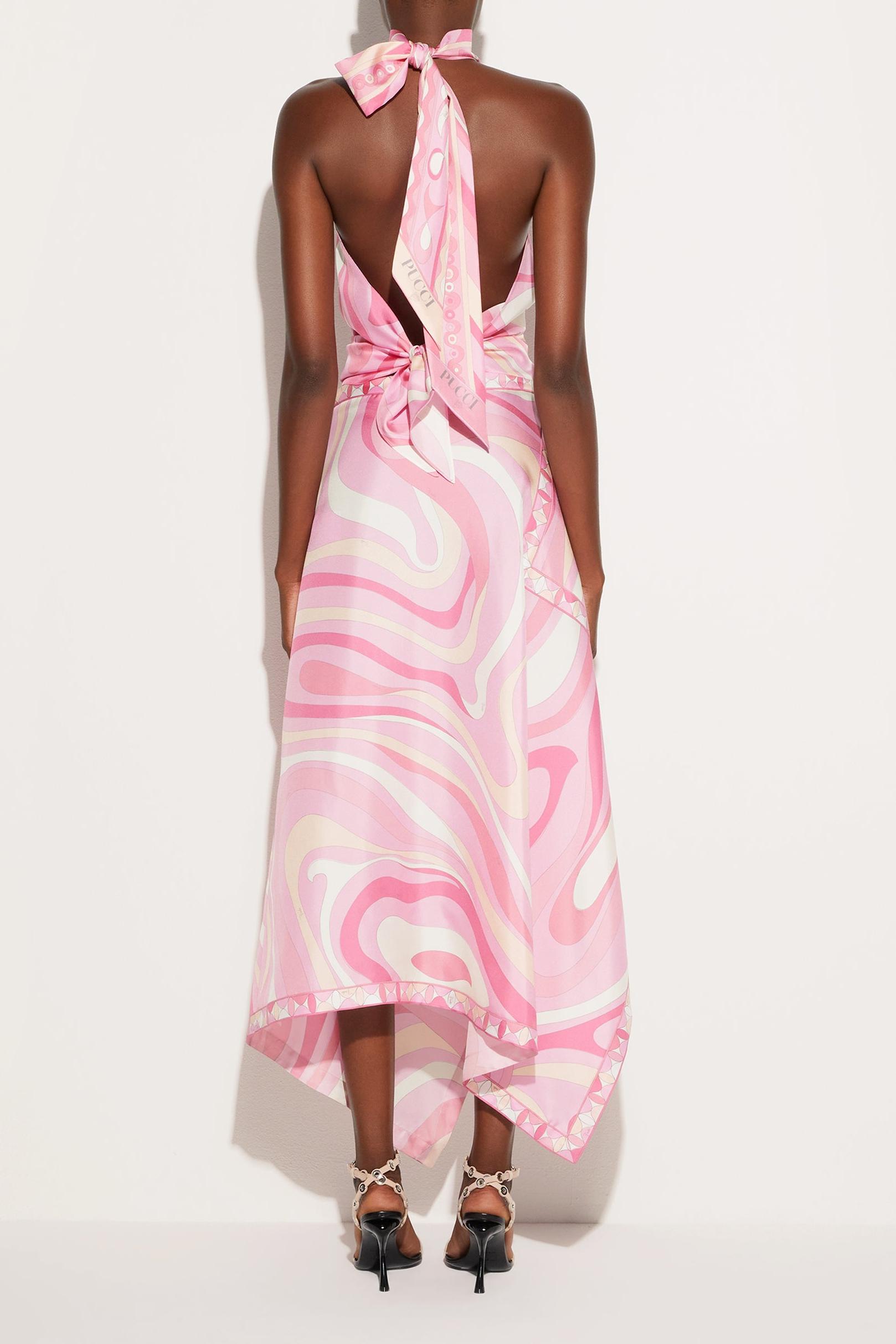 Satin Halter Neck Mini Top & Abstract Print Mid Waist Midi Skirt Set