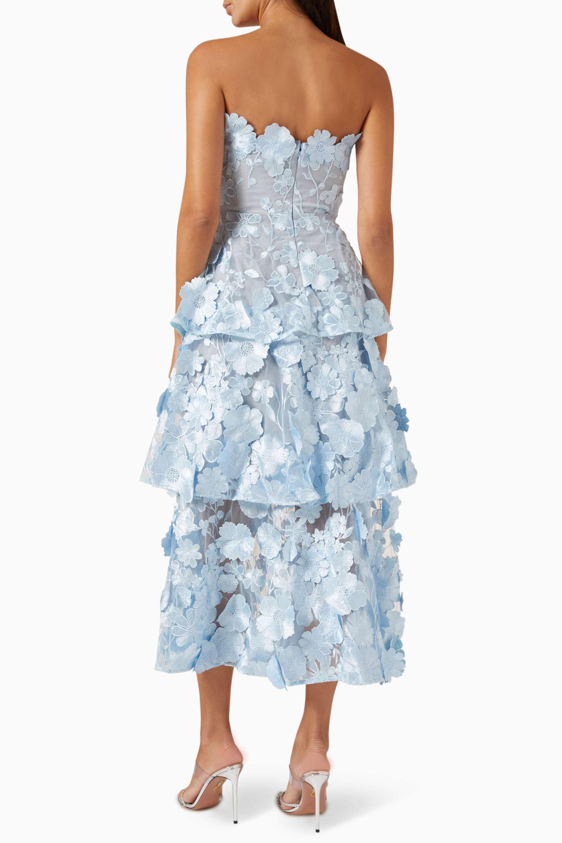 Embroidered Ruffle Off-Shoulder Midi Dress