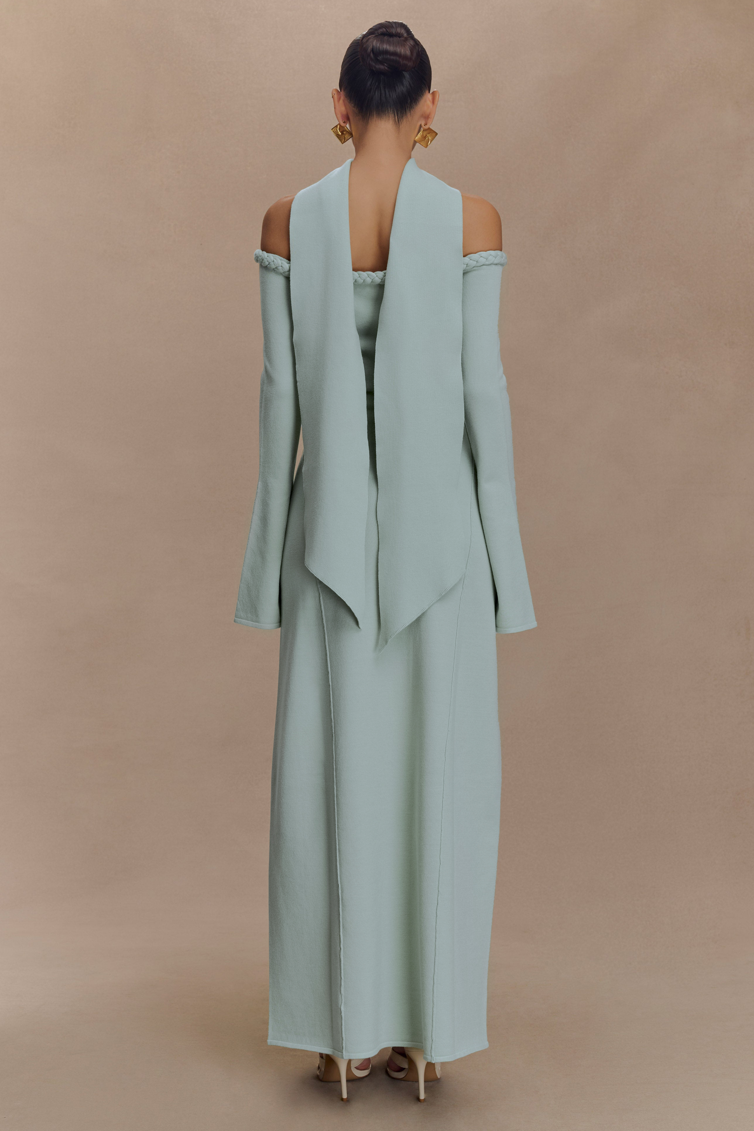 Knotted Off Shoulder Maxi Dress With Scarf