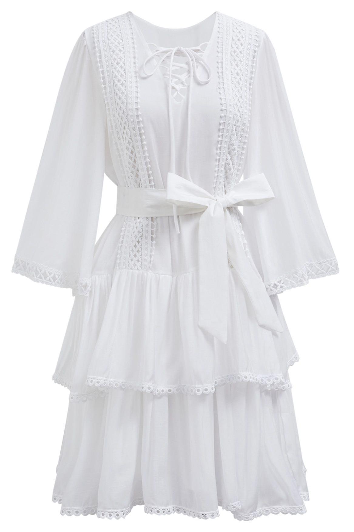 Solid Lace Ruffle Mini Dress