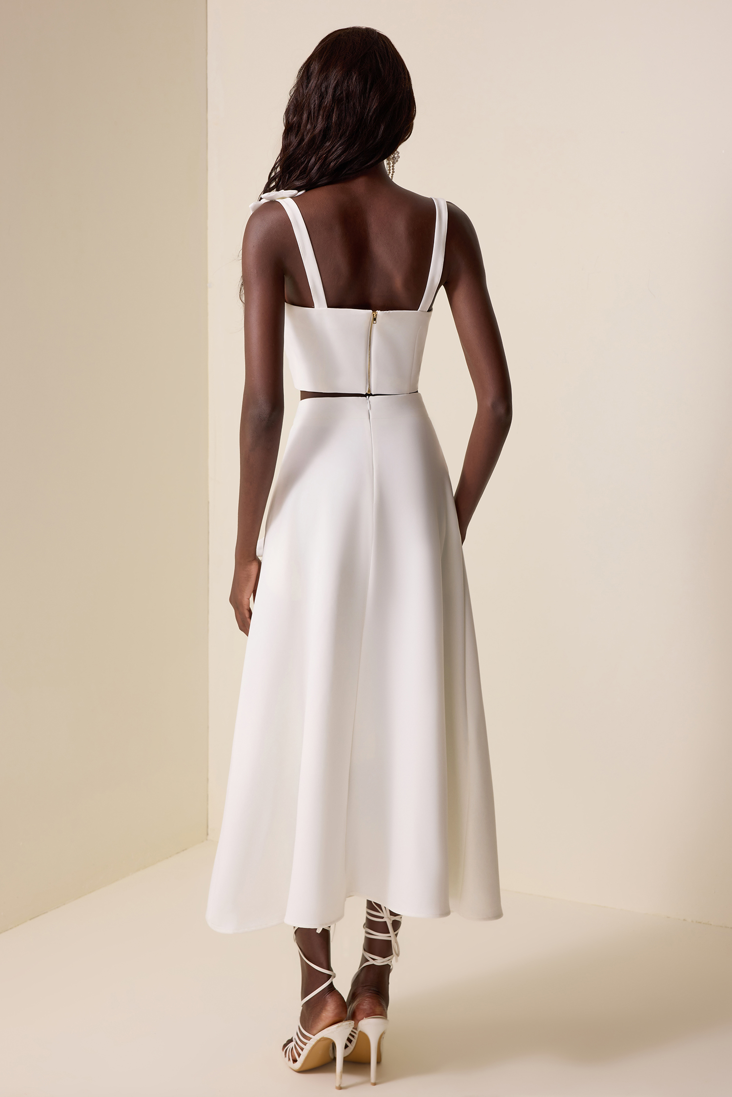 3D Flower Square Collar Solid Top & High Waist Skirt Set