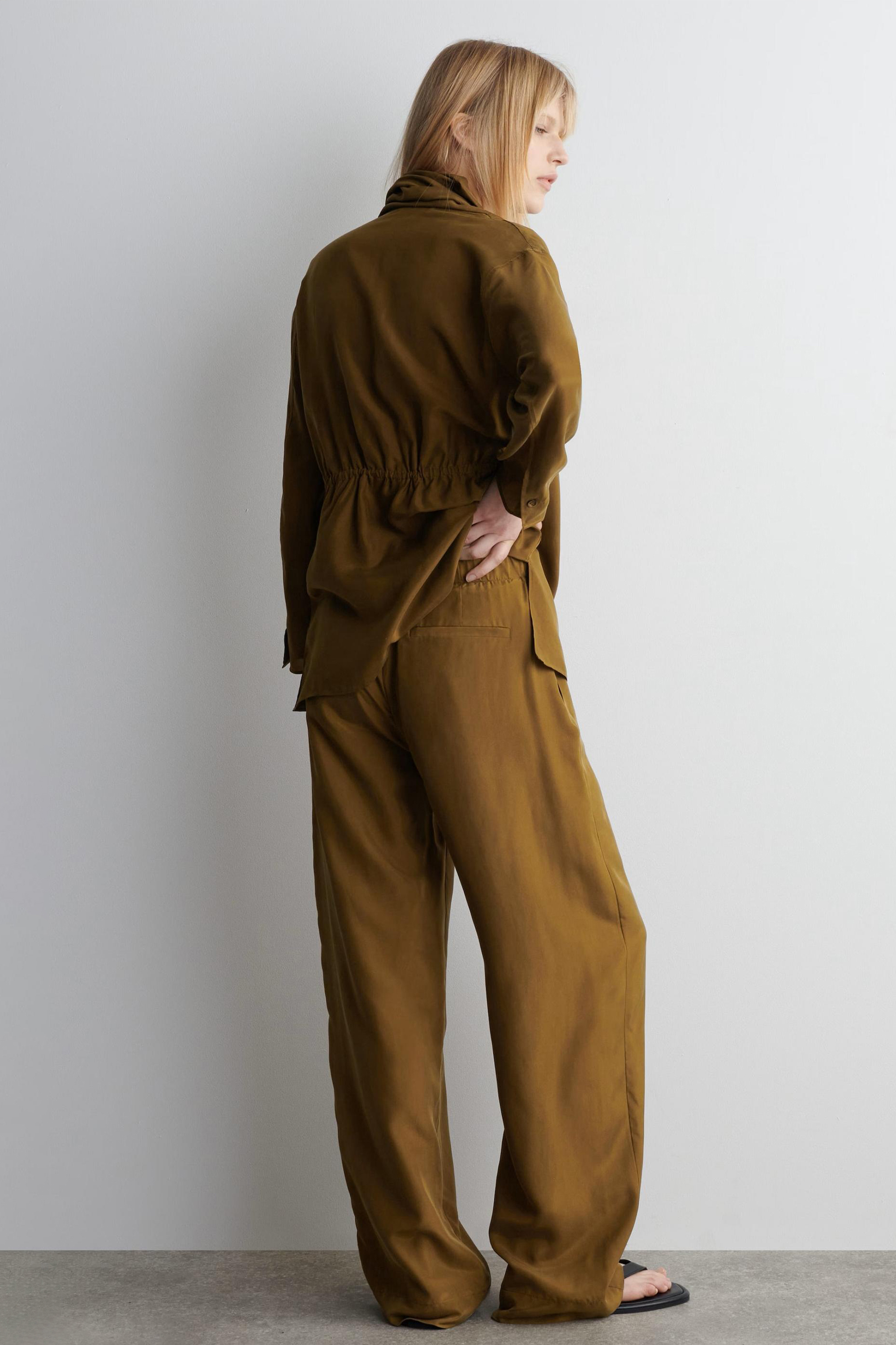 Satin Long Sleeve Top & High Waist Pants Set