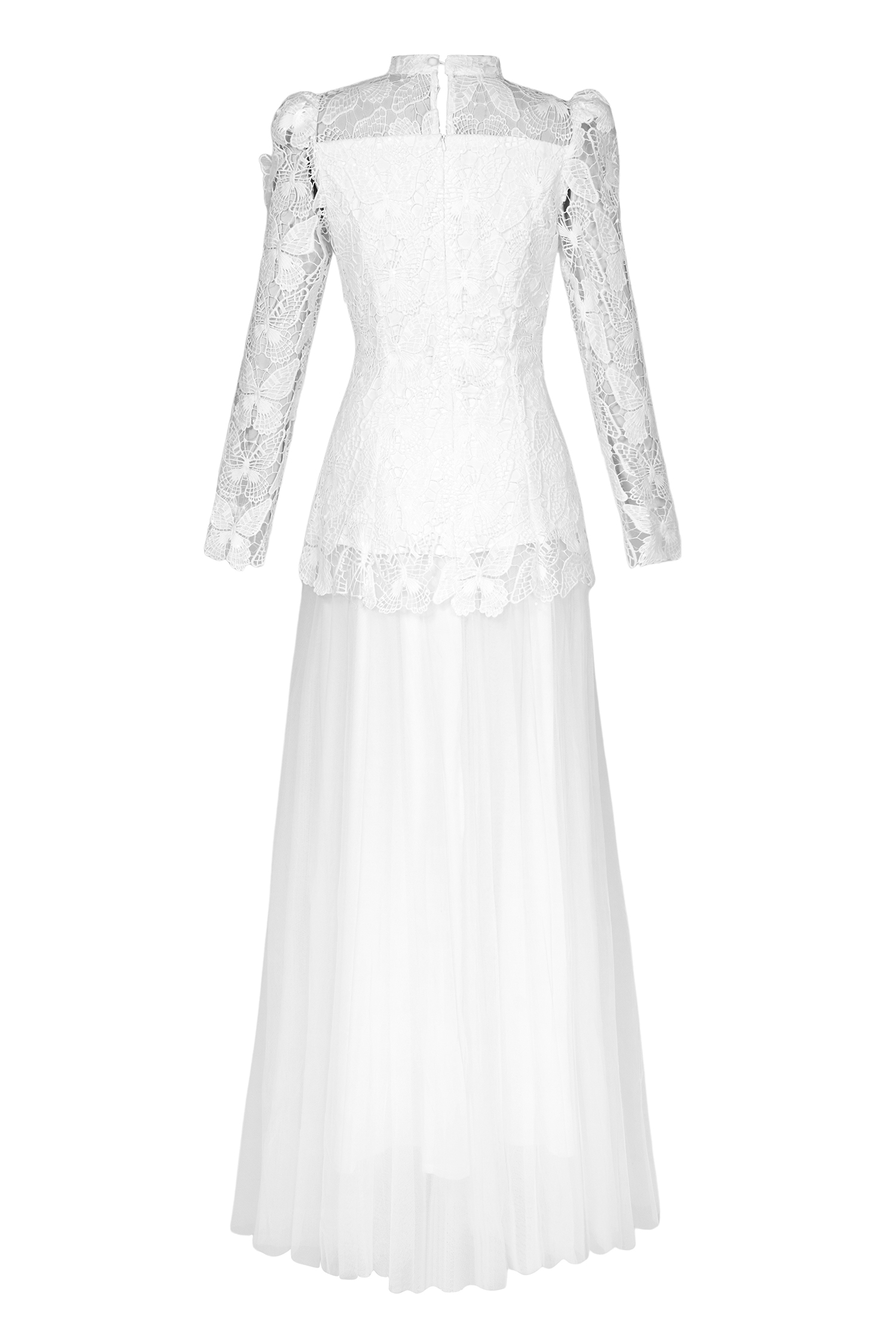 Embroidery Solid Top & Mesh Midi Skirt Set