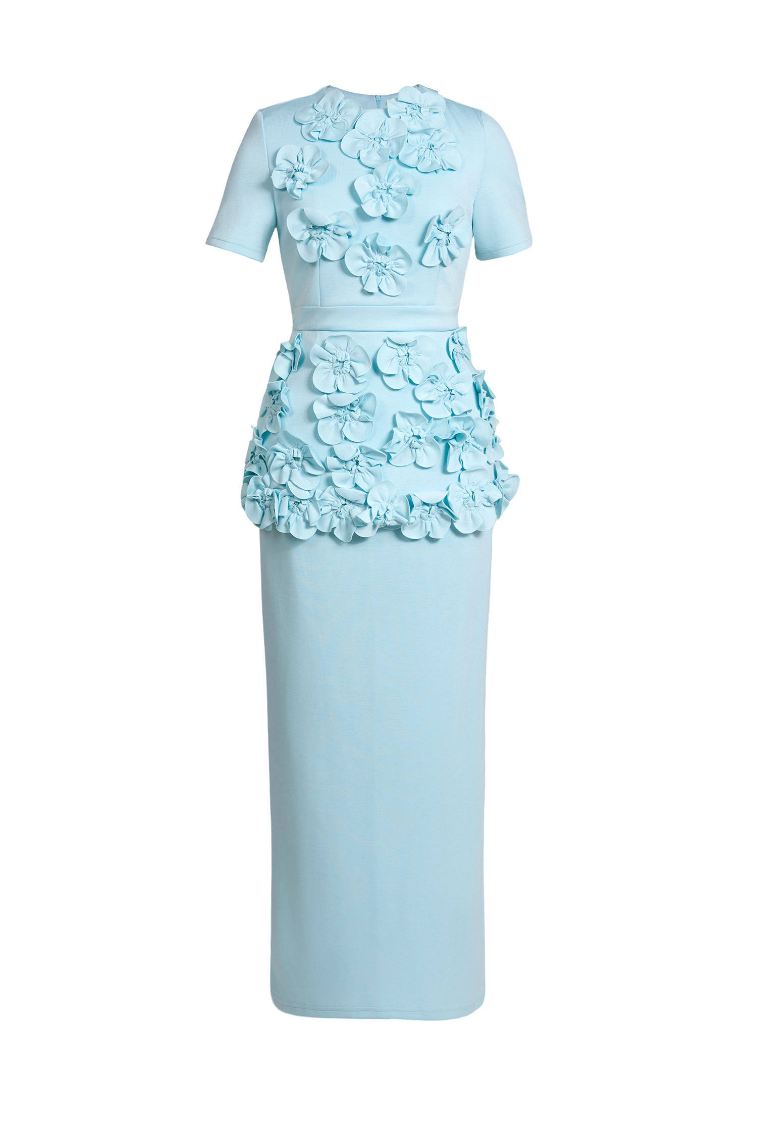 3D Flower Round Neck Short Sleeve Top & Mid Waist Midi Skirt Set