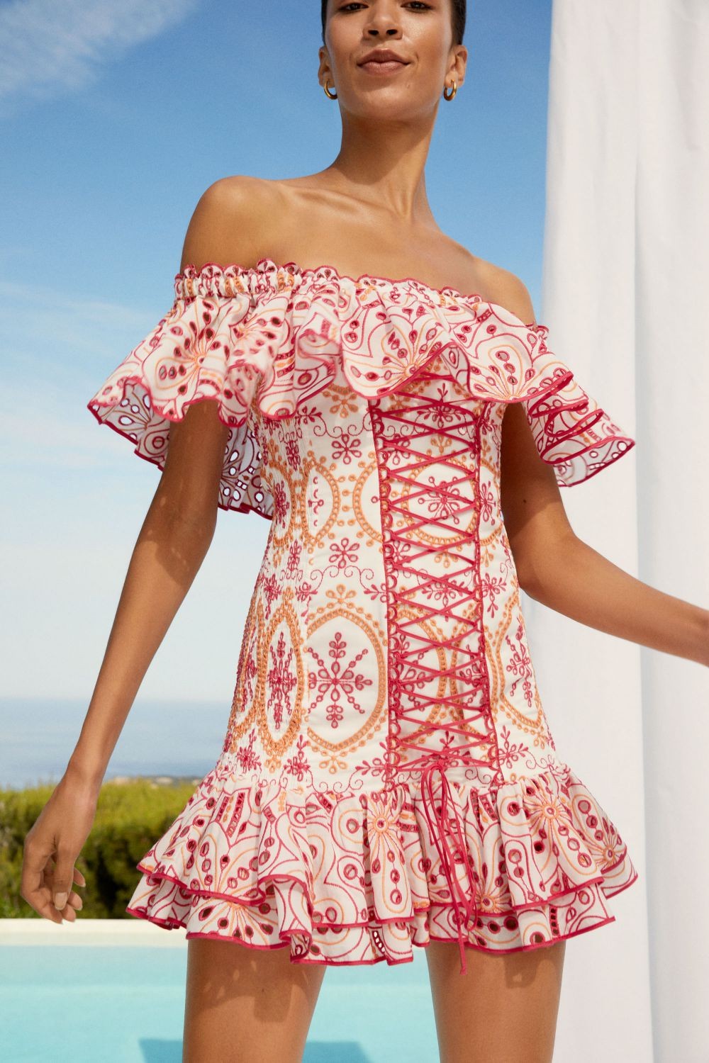 Ruffle Hem Lace Up Mini Dress