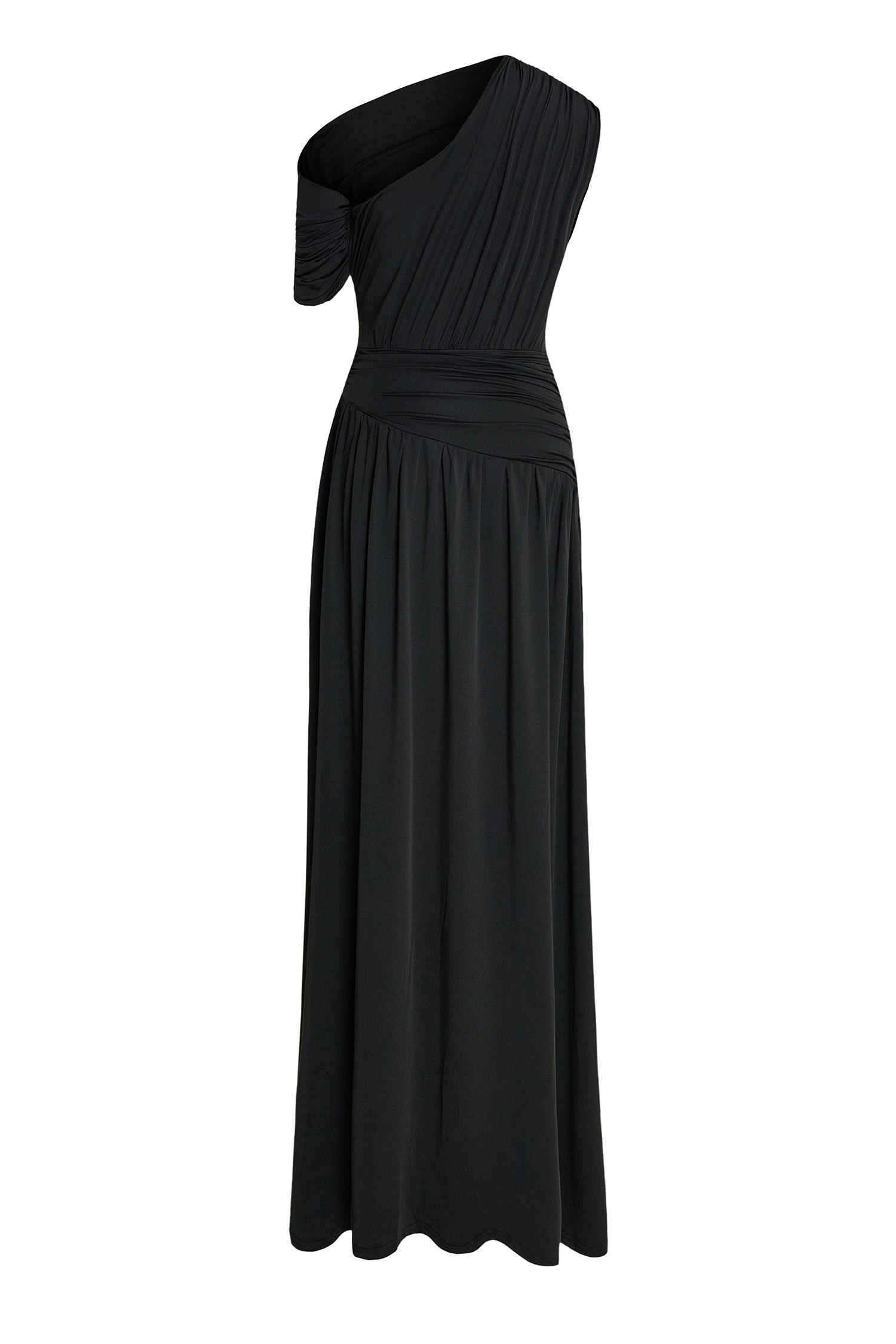 Gathering Solid One-Shoulder Maxi Dress