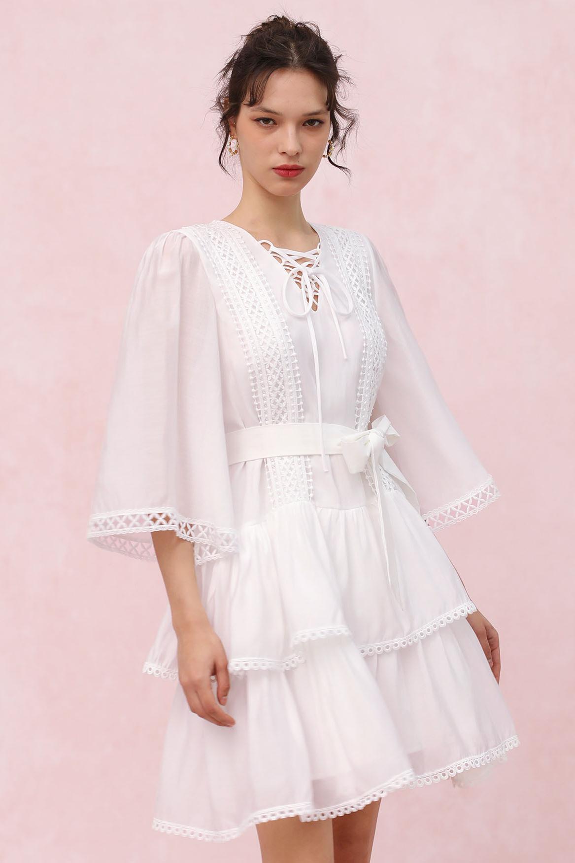 Solid Lace Ruffle Mini Dress