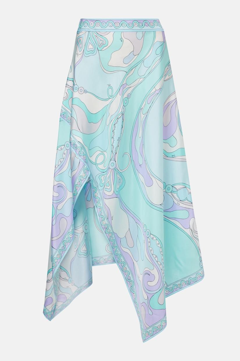 Satin Halter Neck Mini Top & Abstract Print Mid Waist Midi Skirt Set