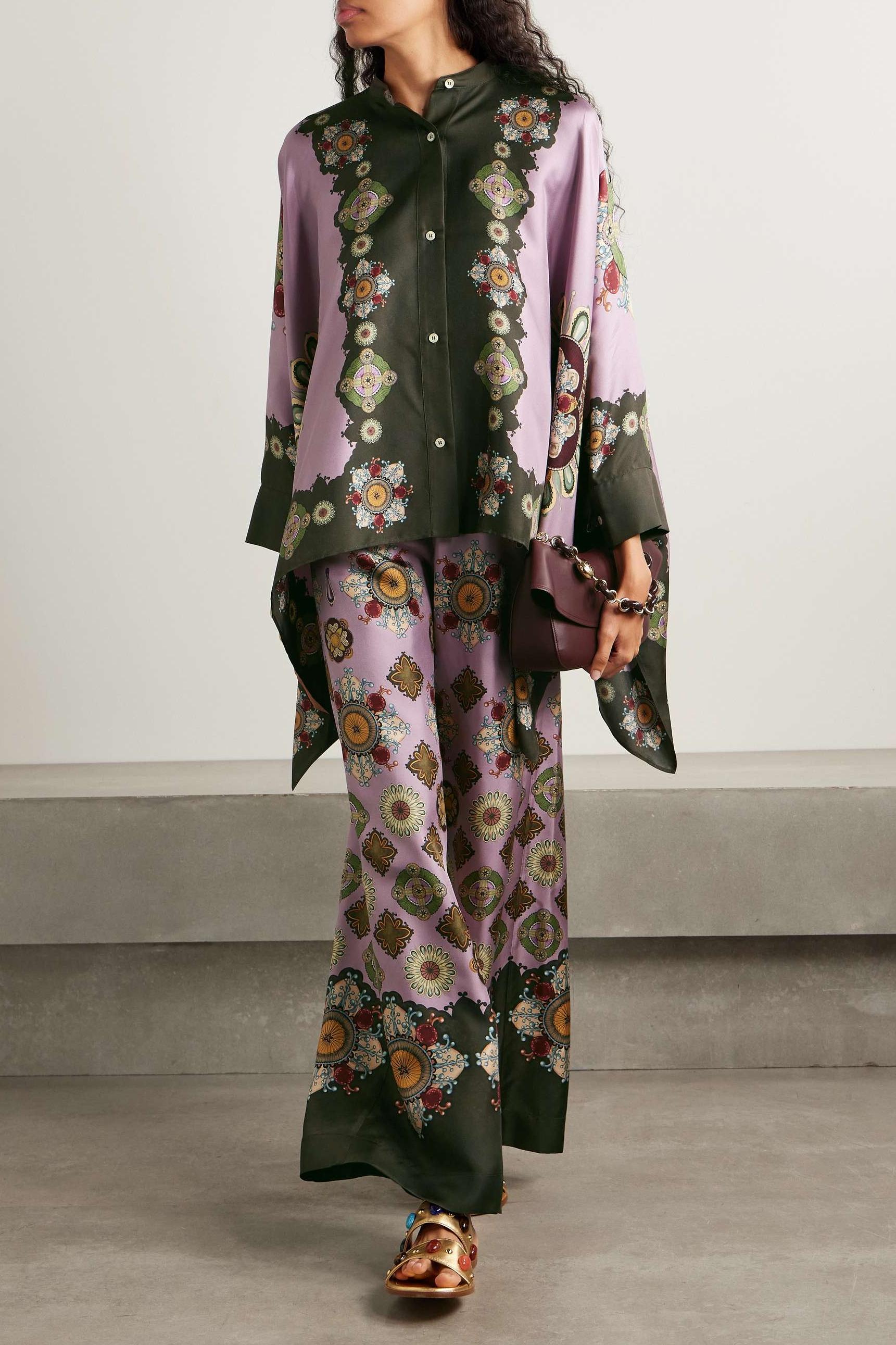 Satin Batwing Sleeve Top & High Waist Pants Set