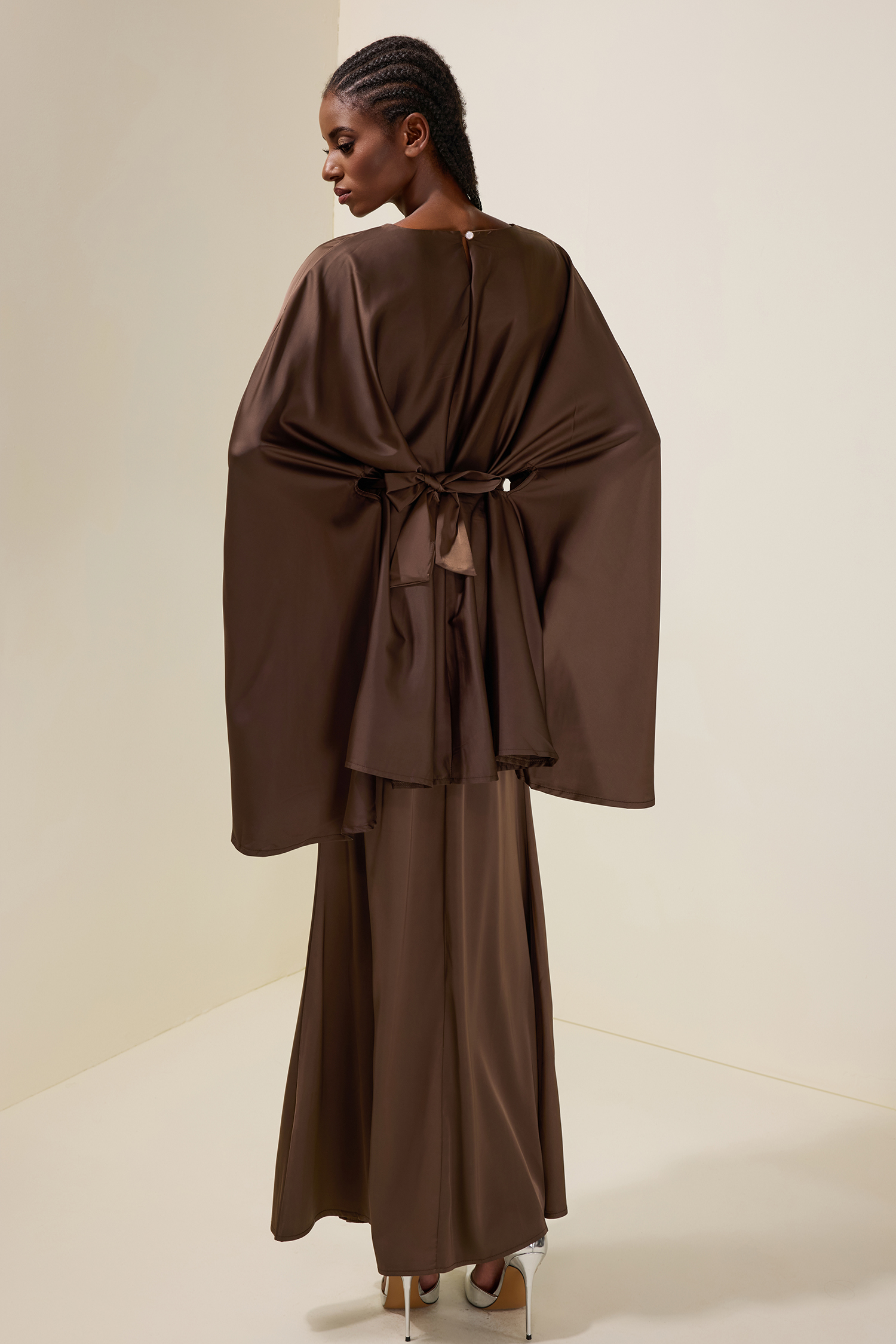 Satin Batwing Sleeve Top & Mid Waist Midi Skirt Set