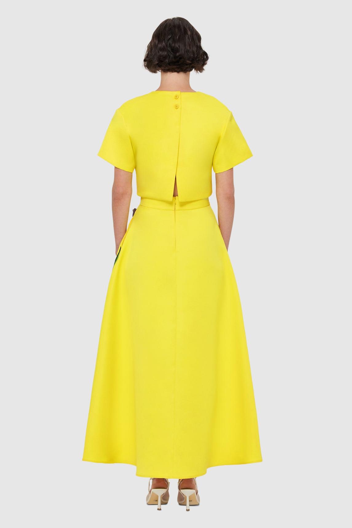 Appliquéd Round Neck Top & High Waist Skirt Set