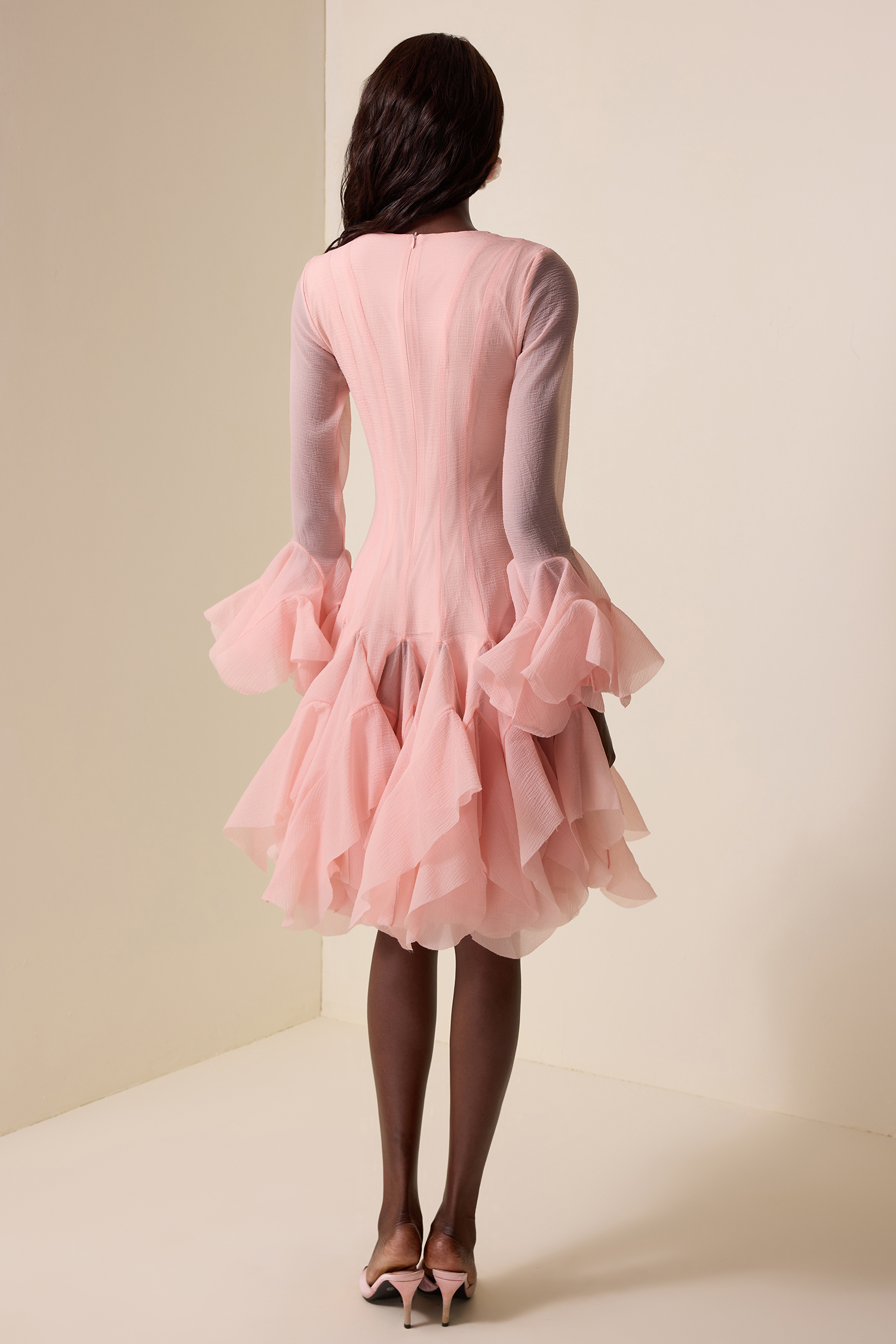 Solid Ruffle Bell Sleeve Midi Dress