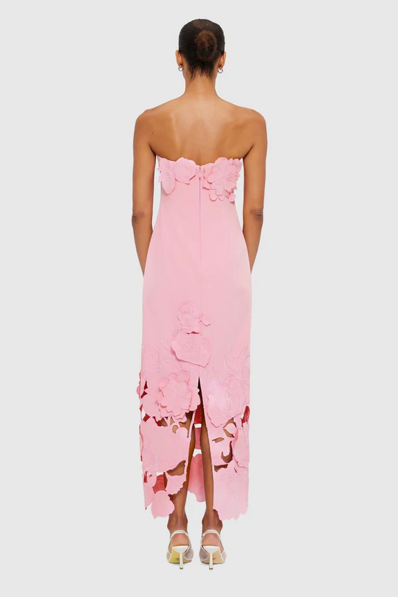 Off-Shoulder Floral Appliquéd Midi Dress