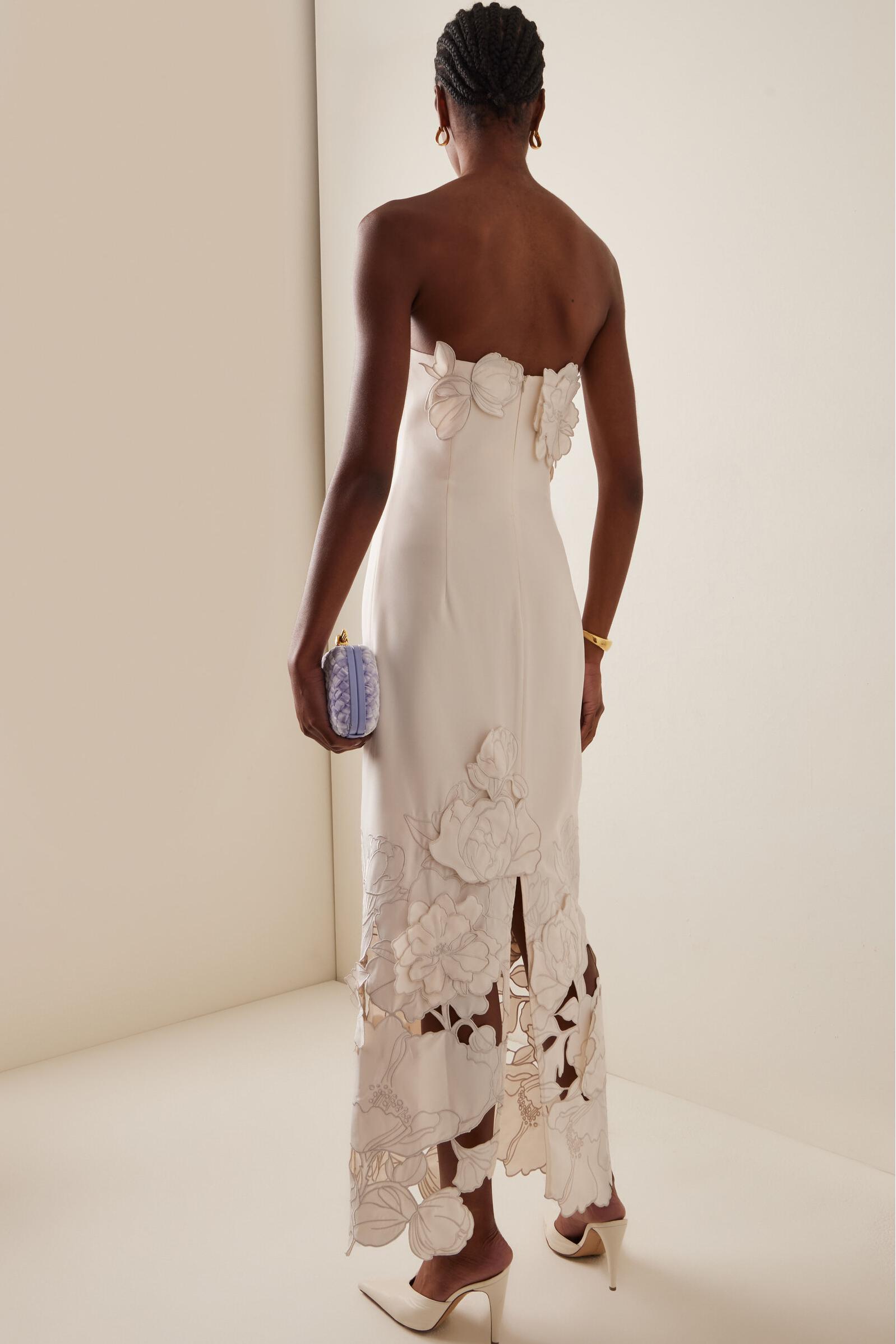 Off-Shoulder Floral Appliquéd Midi Dress