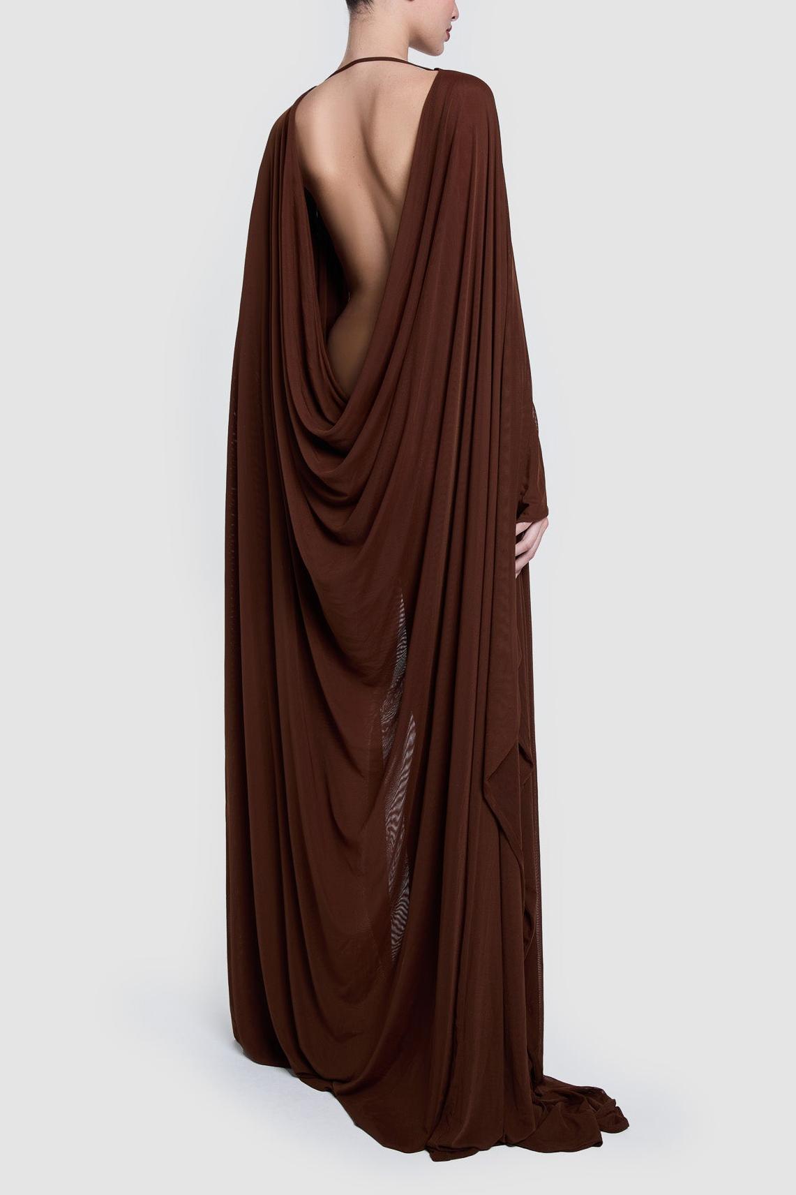 Jersey Solid Maxi Dress With Cape