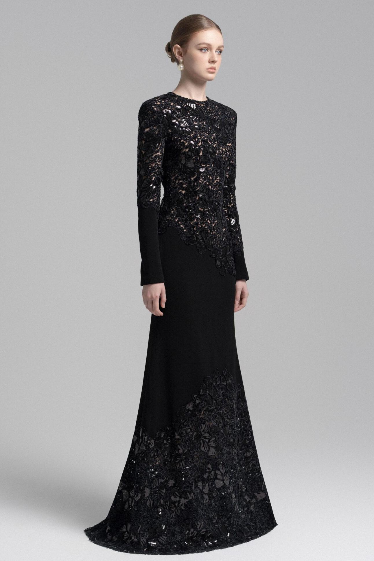 Sequin Splicing Embroidery Long Sleeve Maxi Dress