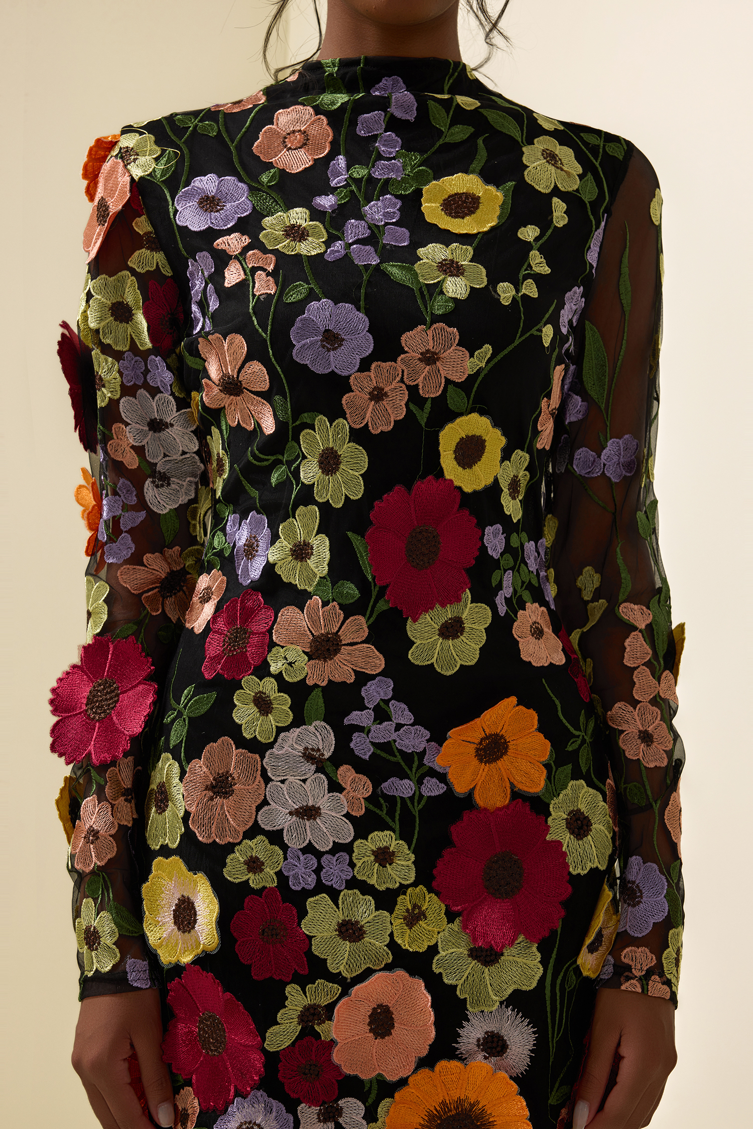 Floral Embroidered Long Sleeve Mini Dress