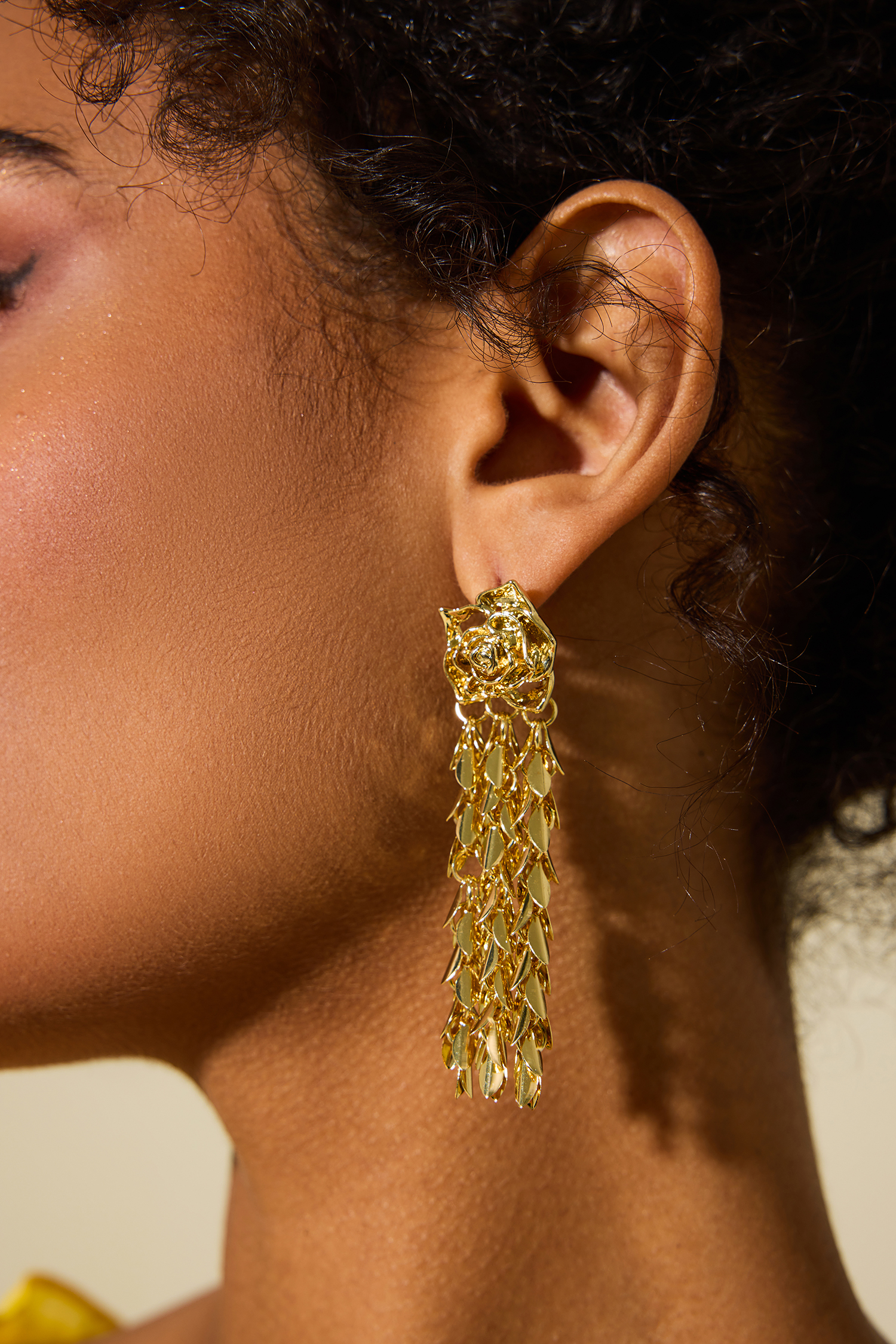 Metal Flower Shape Leaf shape Tassel Drop Earrings