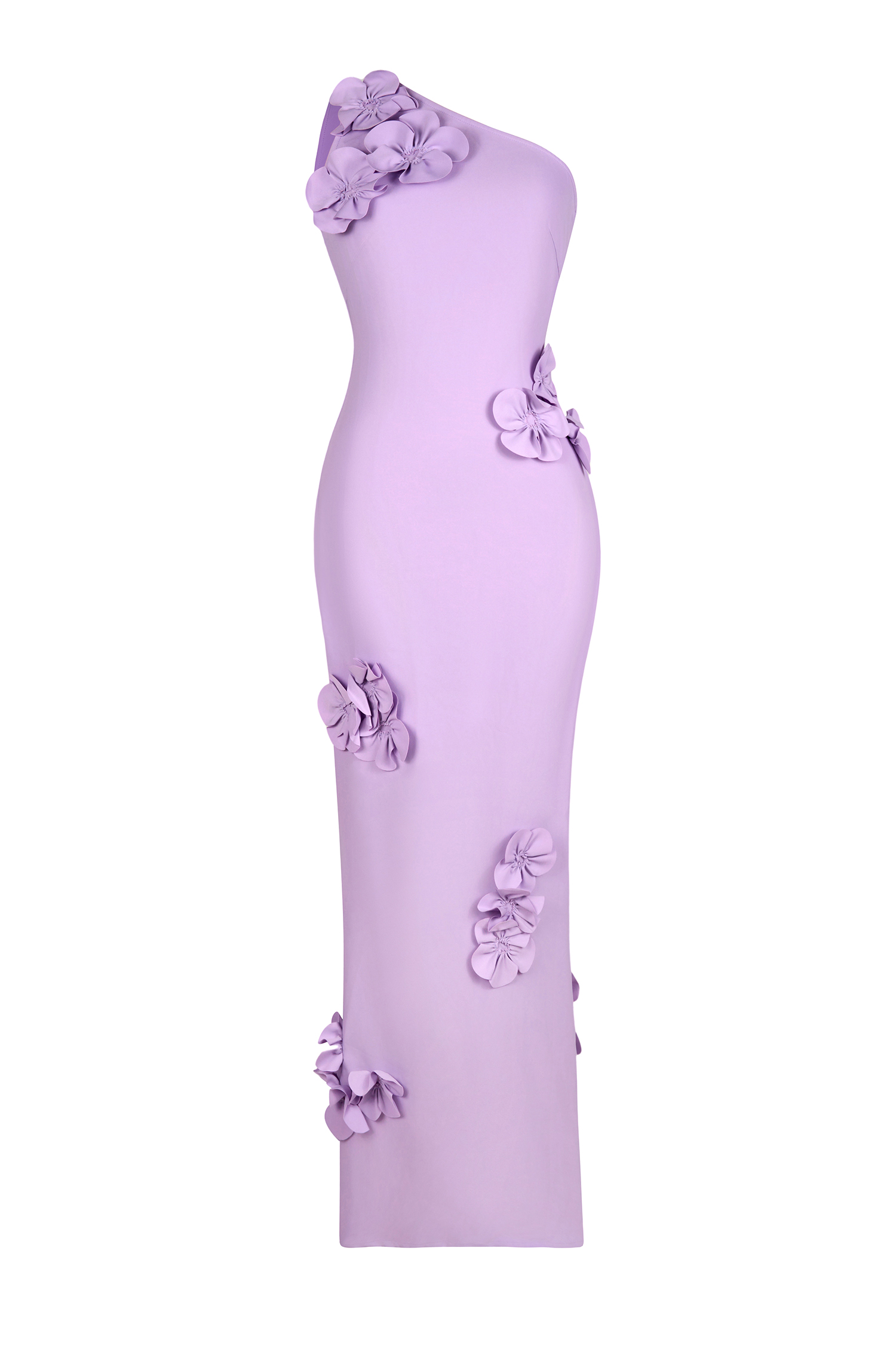 Solid 3D Flower Skew Collar Maxi Dress