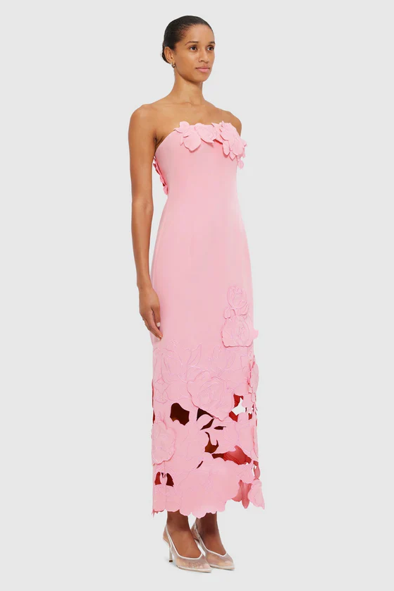 Off-Shoulder Floral Appliquéd Midi Dress