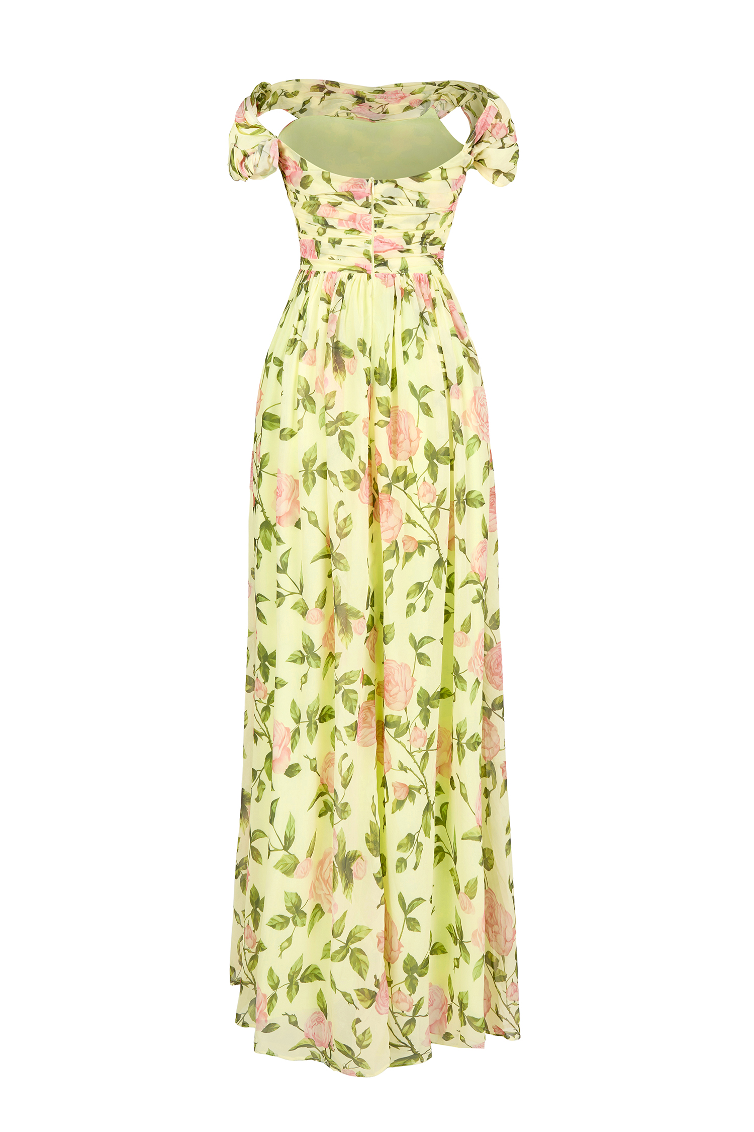Floral Skew Collar Chiffon Maxi Dress