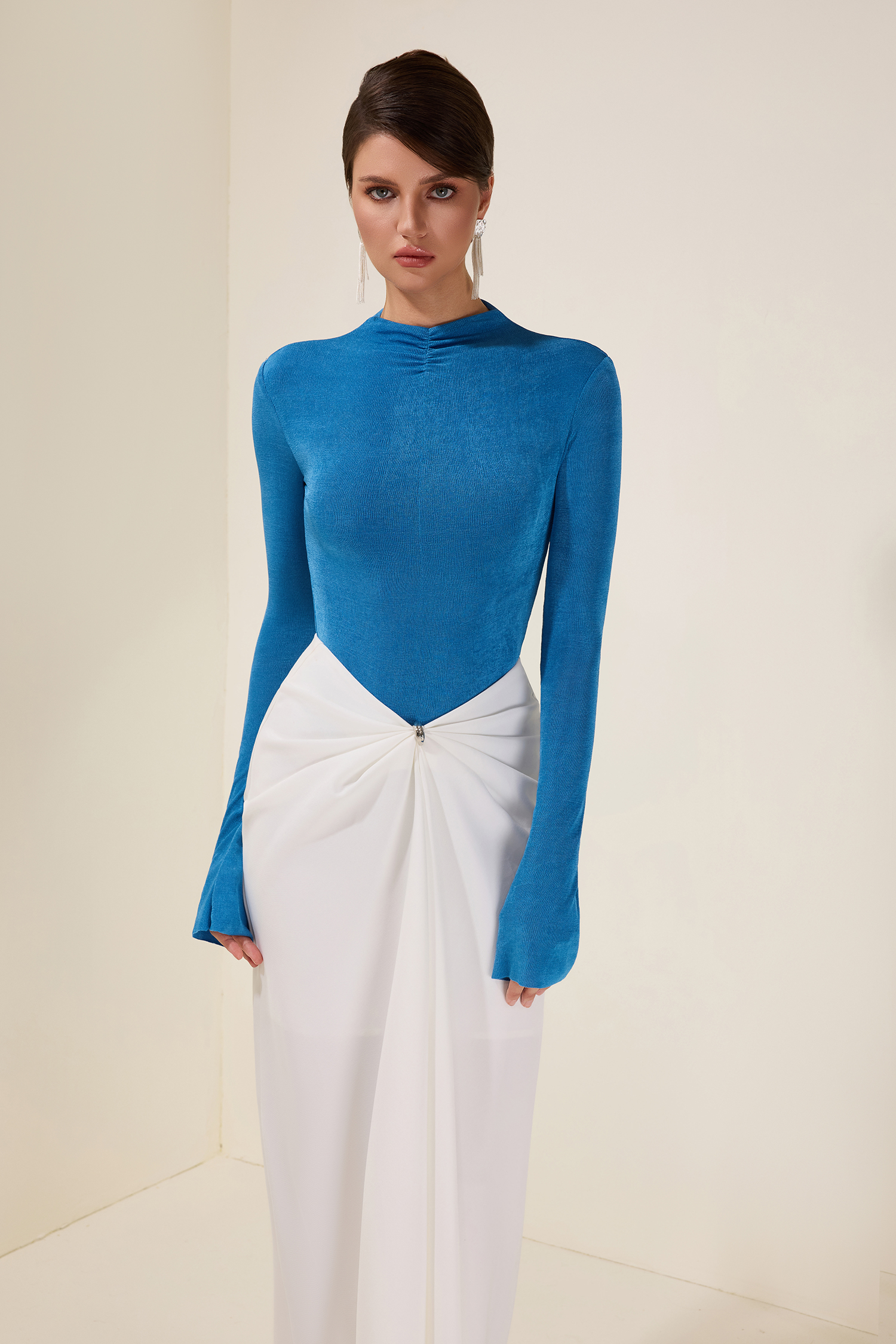 Jersey Long Sleeve Bodysuit & High Waist Solid Skirt Set