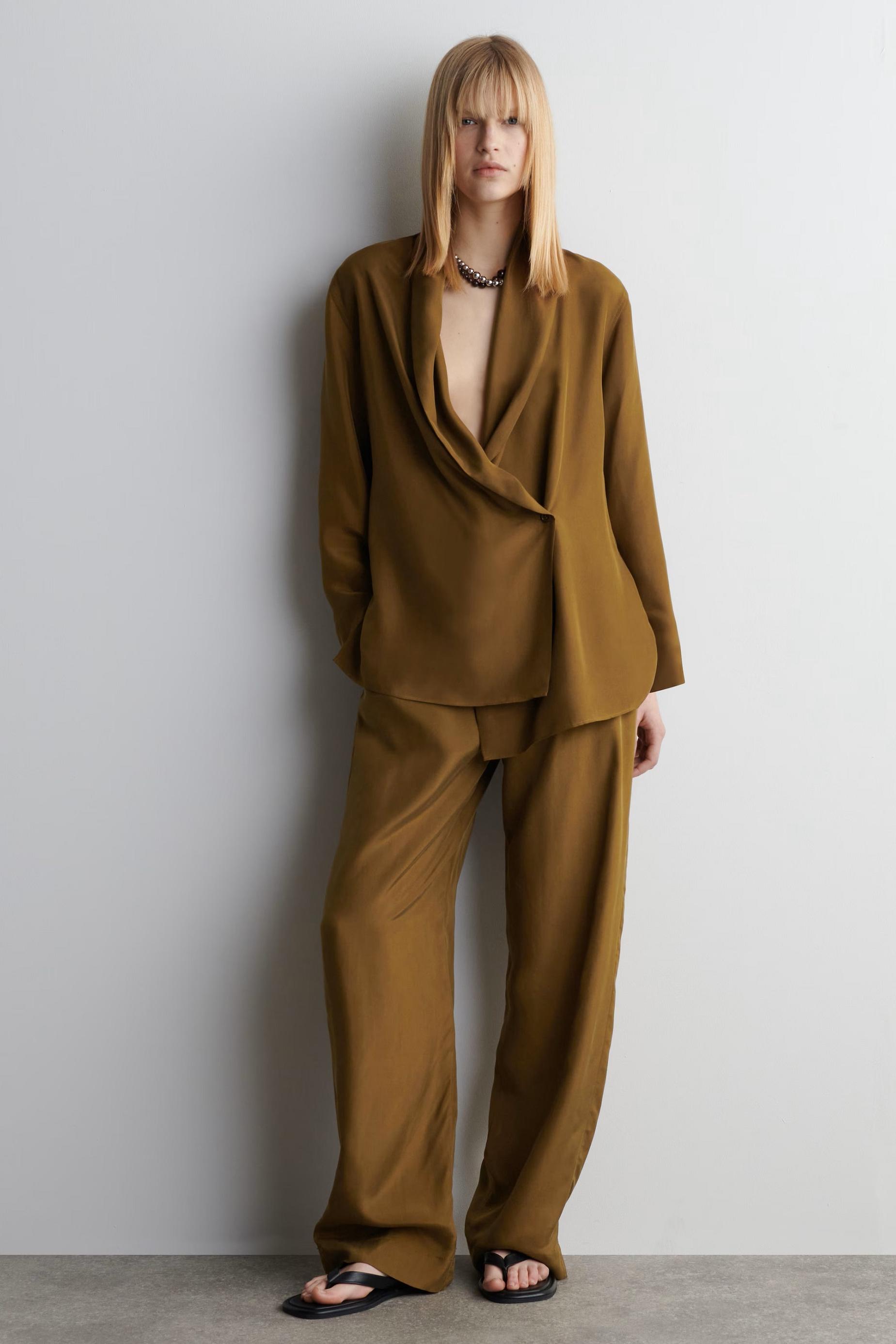 Satin Long Sleeve Top & High Waist Pants Set