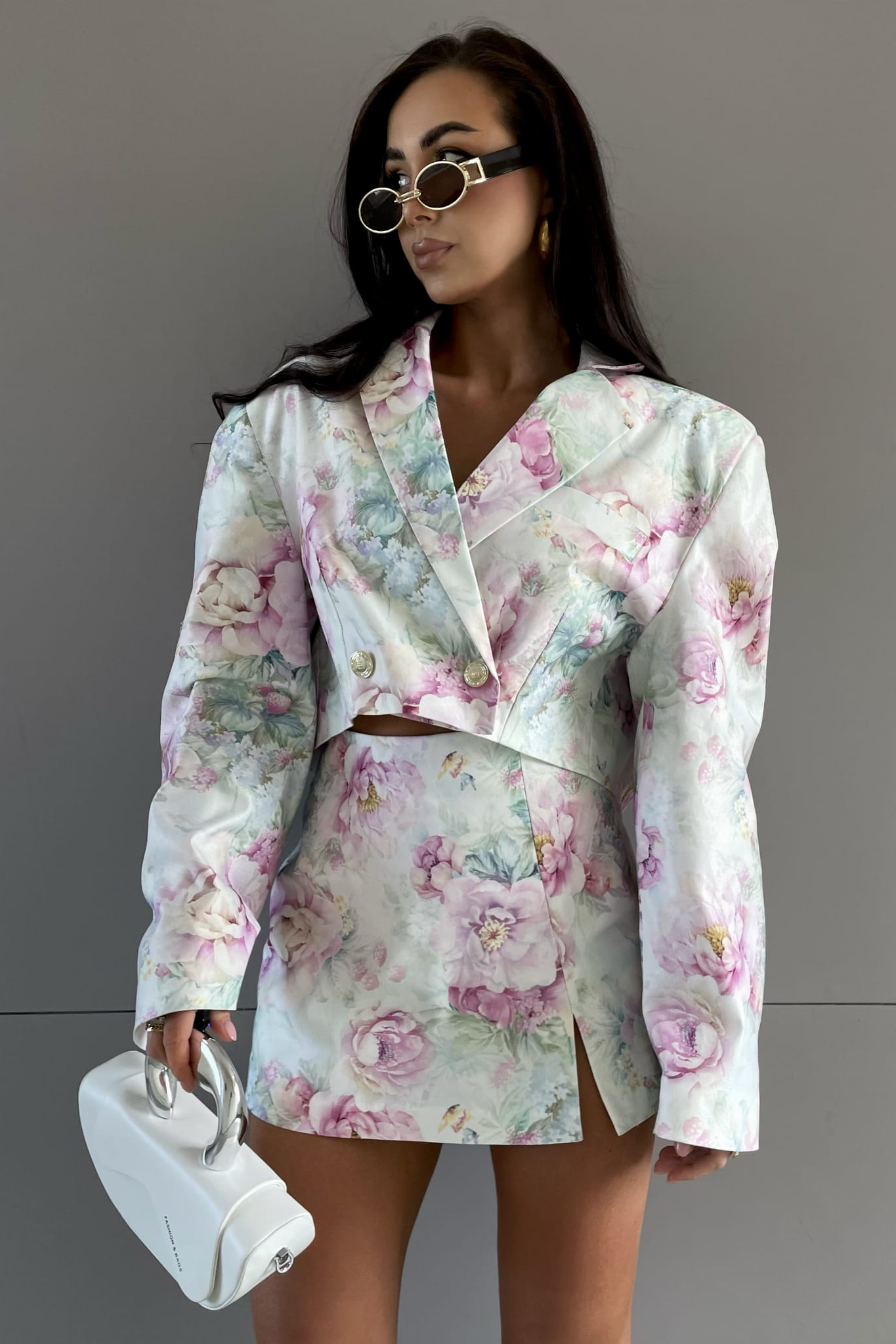 Floral Long Sleeve Blazer ＆ Mid Waist Floral Pants Set