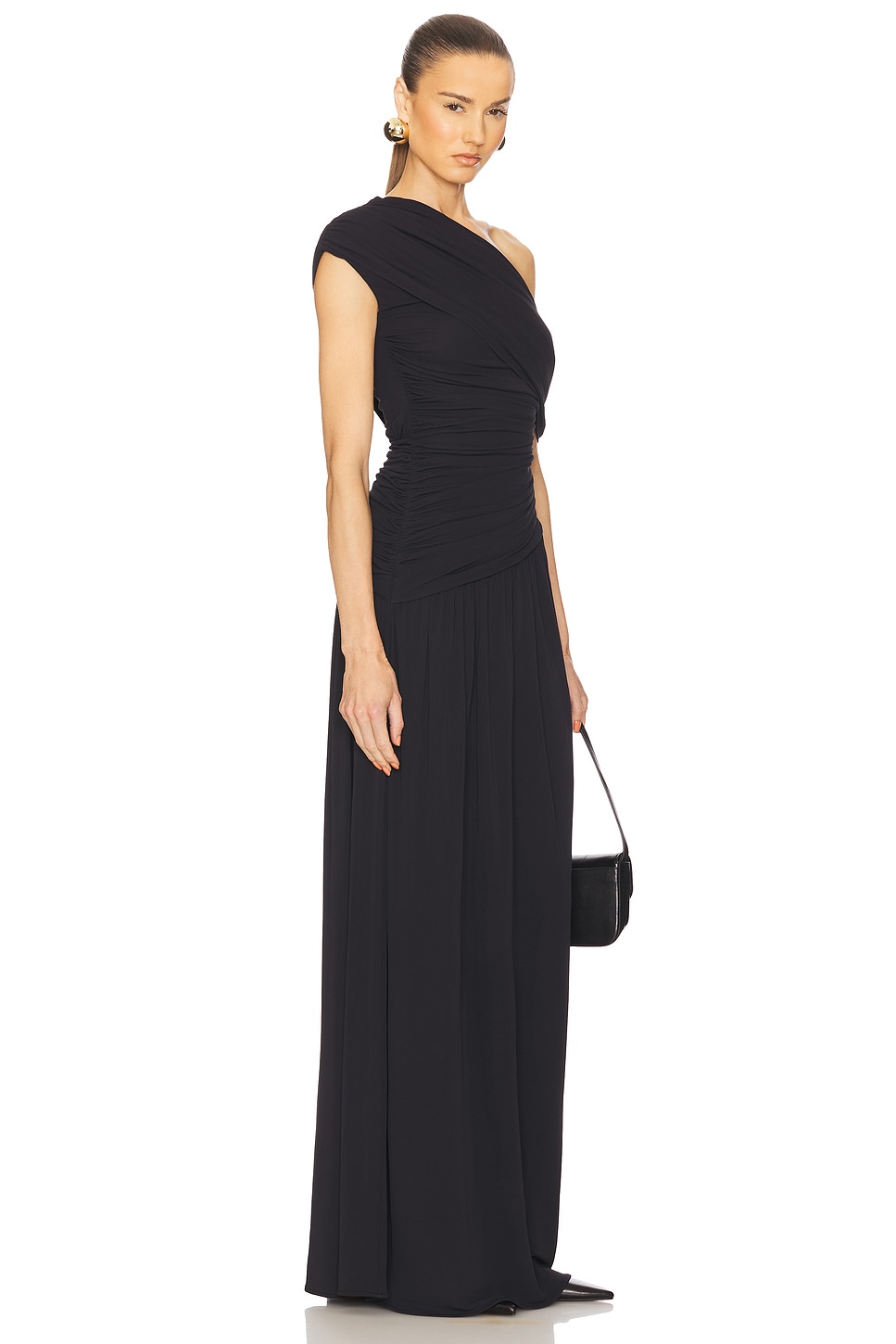 Gathering Solid One-Shoulder Maxi Dress