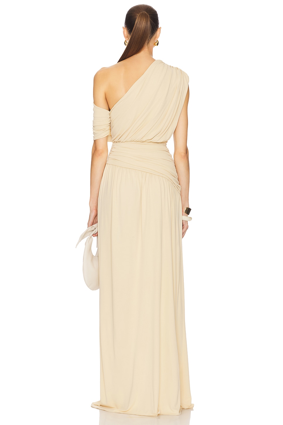 Gathering Solid One-Shoulder Maxi Dress