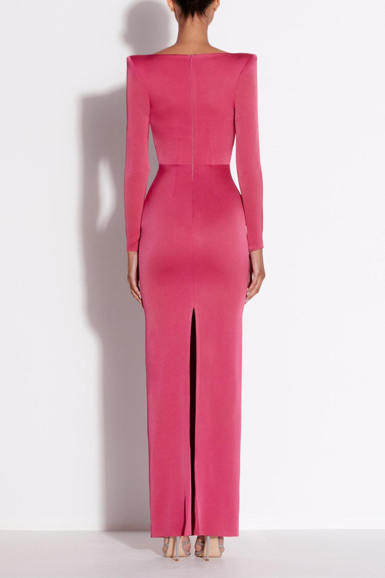 Satin Square Collar Long Sleeve Maxi Dress