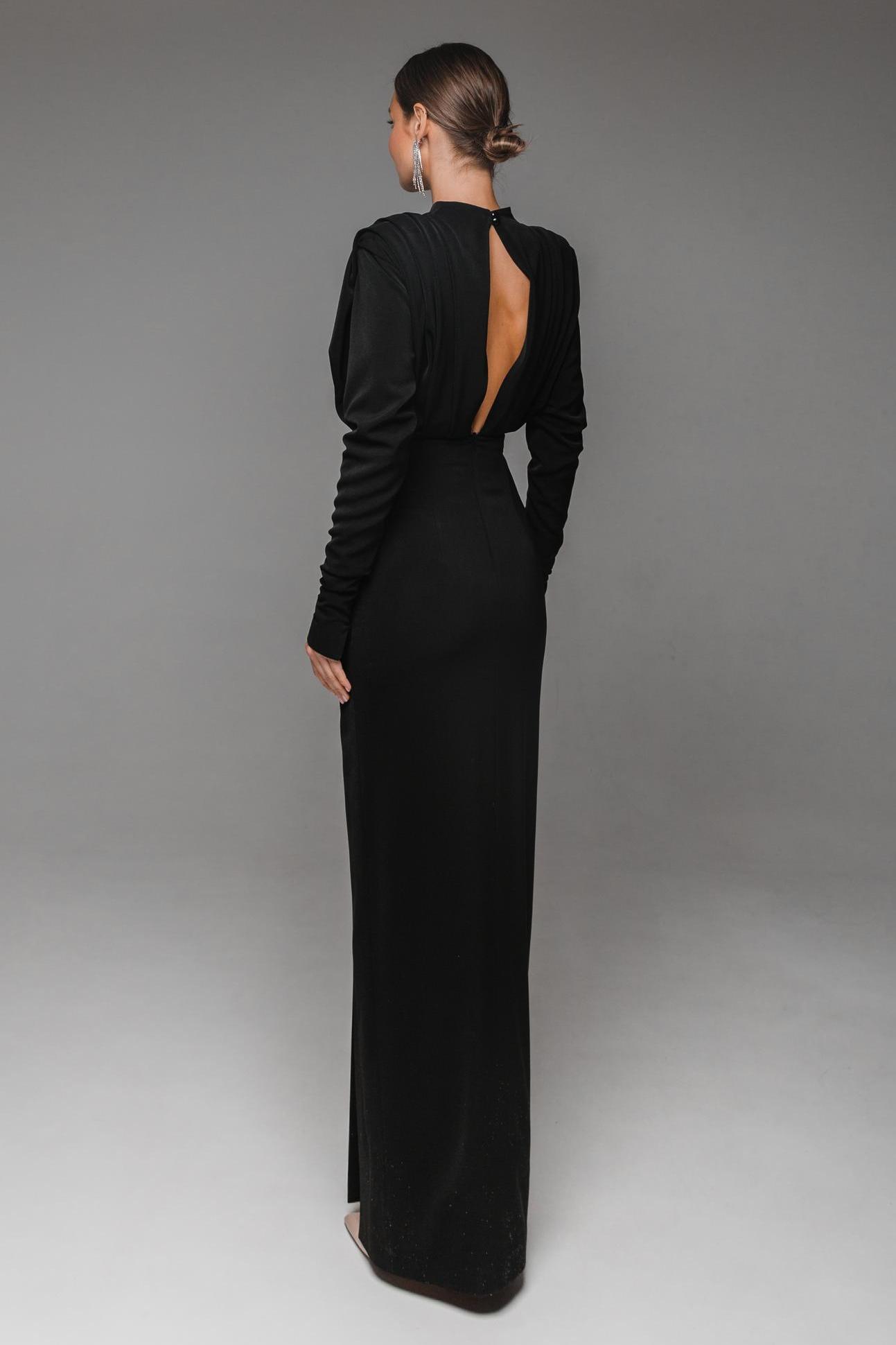 Solid High Split Long Sleeve Midi Dress