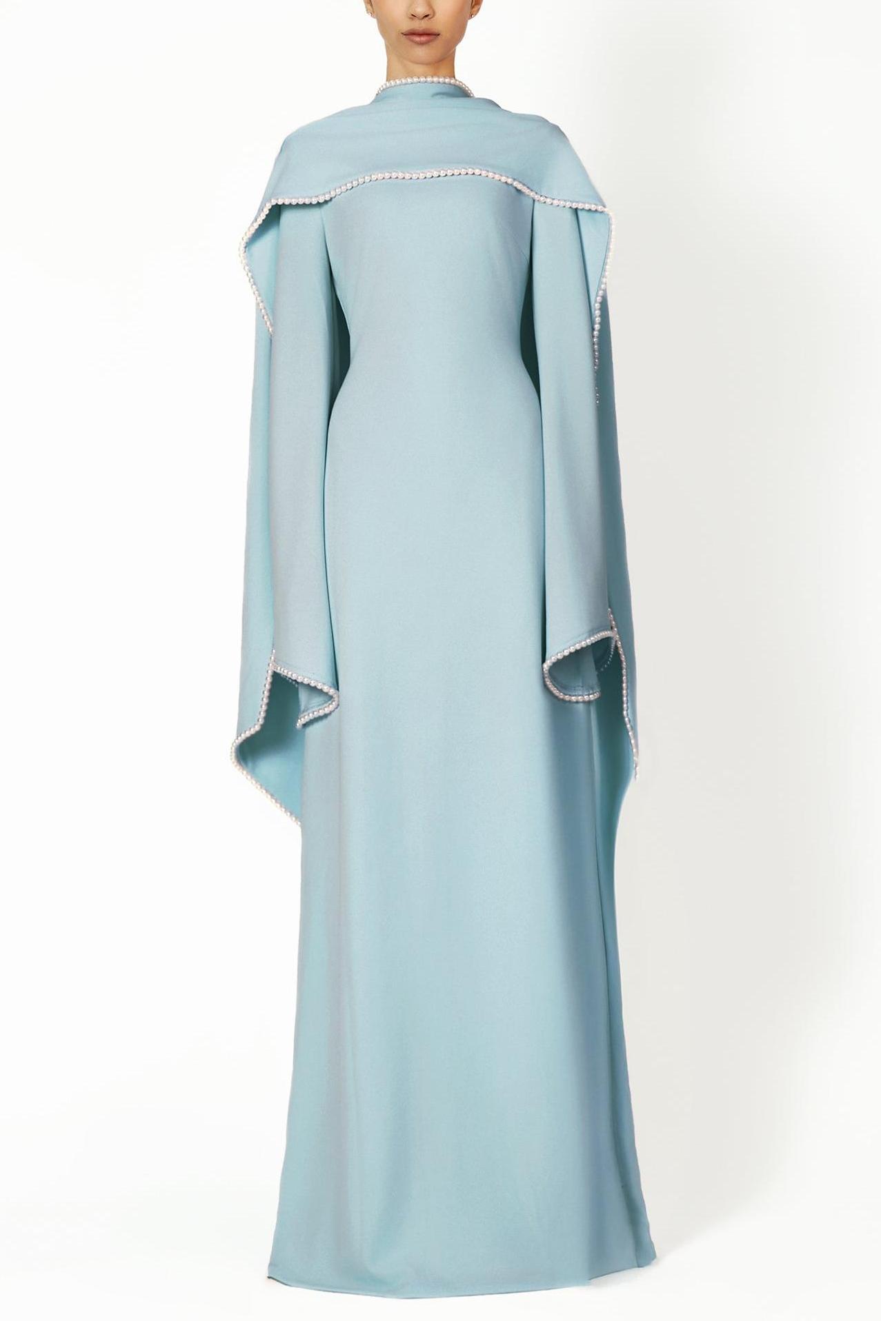 Pearl Bell Sleeve Maxi Dress With Cape