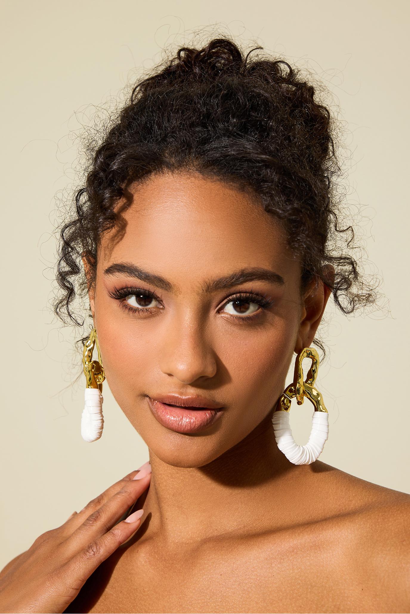 Oval Metal Contrast Color Drop Earrings