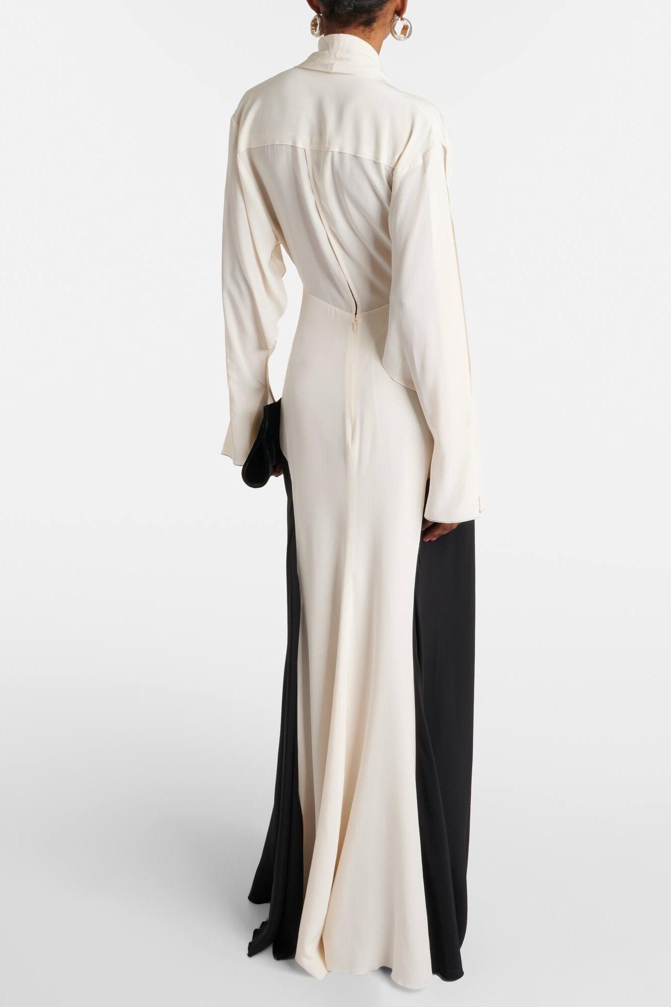 Contrast Color Splicing Lace-Up Maxi Dress