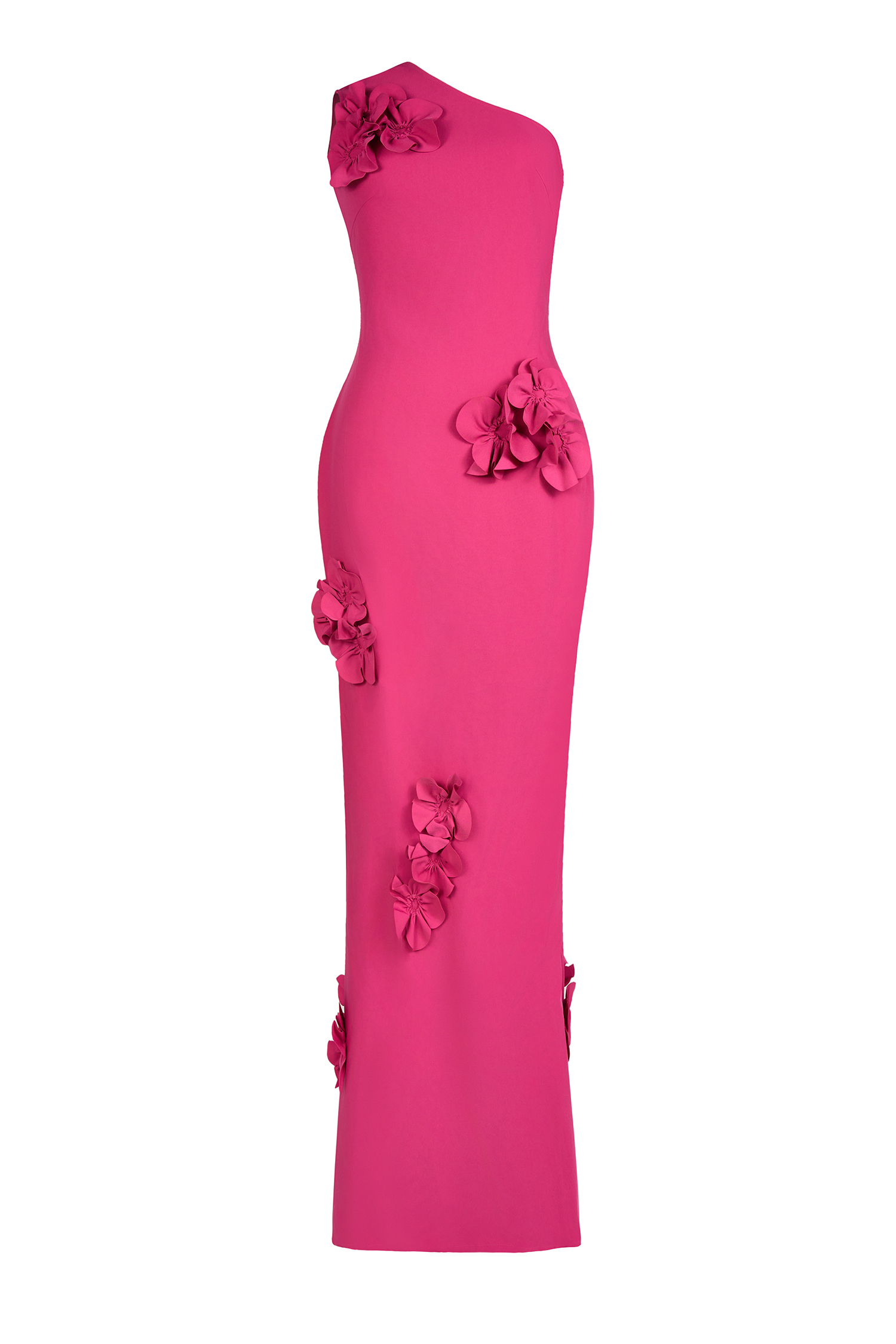 Solid 3D Flower Skew Collar Maxi Dress