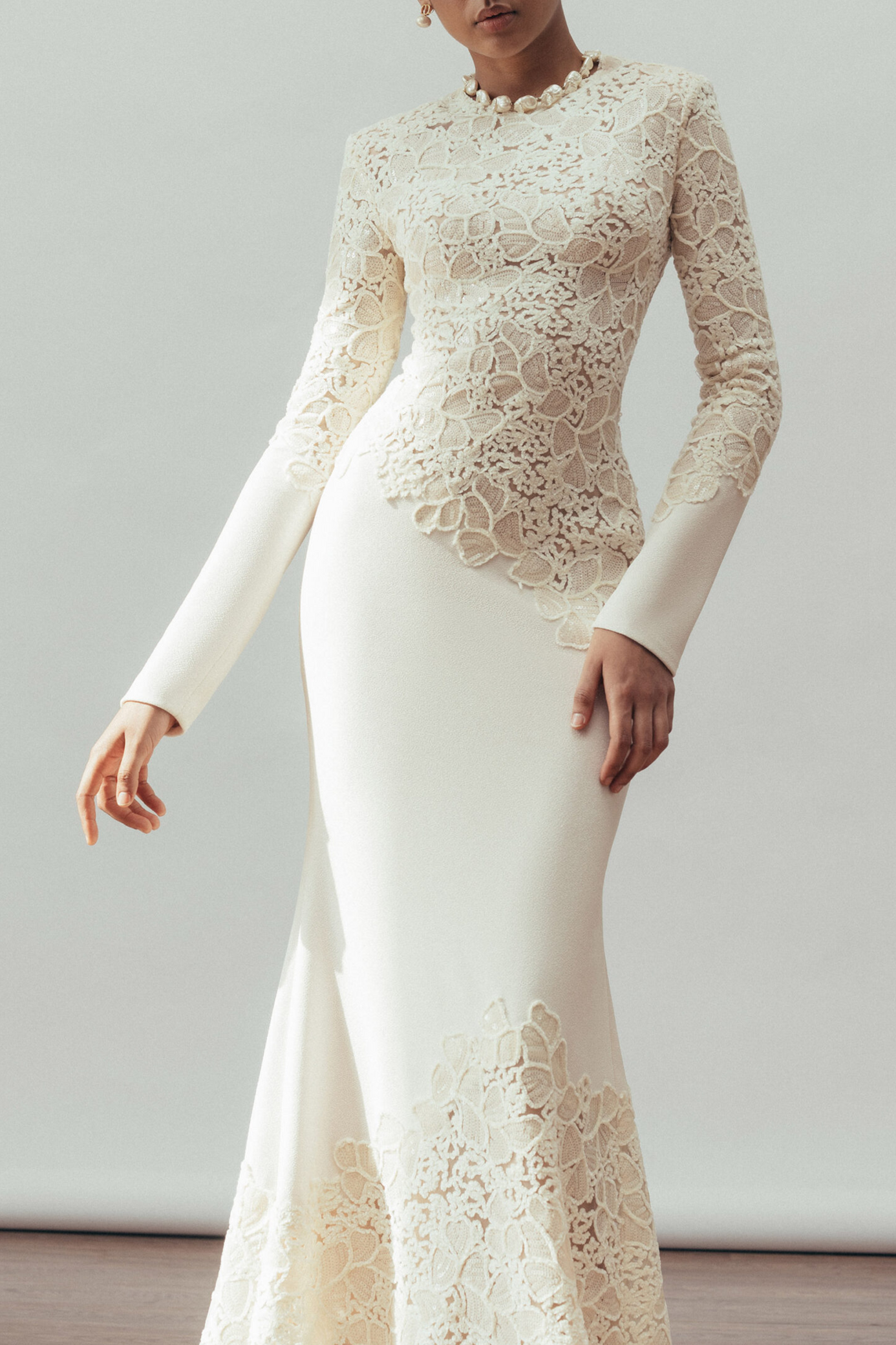 Sequin Splicing Embroidery Long Sleeve Maxi Dress