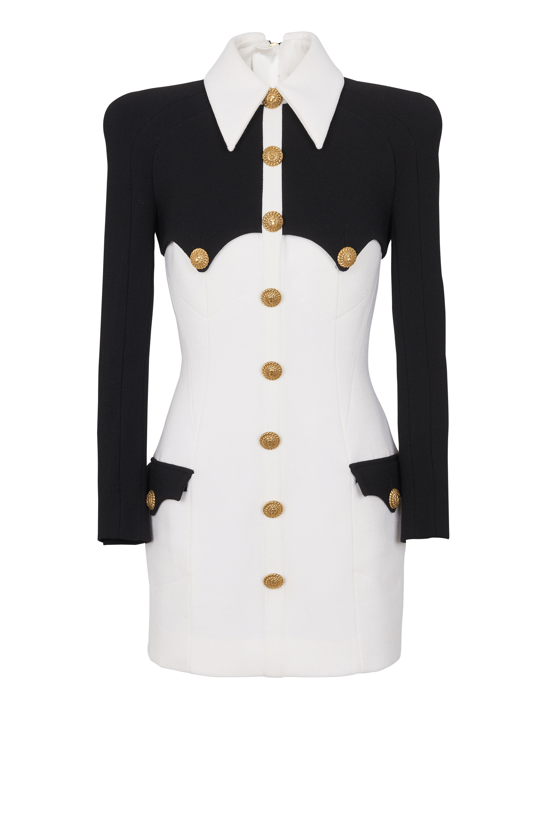 Contrast Color Metal Button Long Sleeve Mini Dress